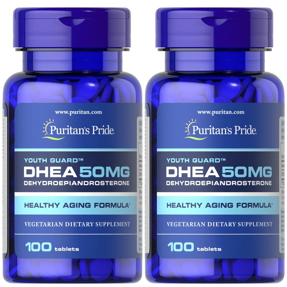 Puritan's Pride Puritan's Pride Youth Guard DHEA for Women and Men 50mg, Dietary Supplement forHealthy Aging, 3 Month Supply, 100 Tablets, 2 Pack