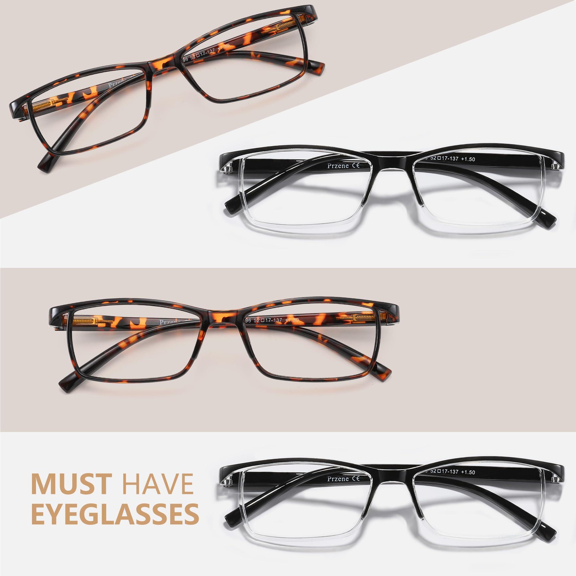 Przene Przene 4 Pack Rectangle Reading Glasses for Men Women Blue Light Blocking Readers Black/Demi Brown 1.25
