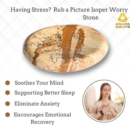 ANAYA AGATE Worry Stones Picture Jasper Crystal Thumb Worry Stone for Anguish, Stress Relaxing and Soothing Balance Stones for Meditation, Stress Relief Healing Stones and Crystals for Men and Women