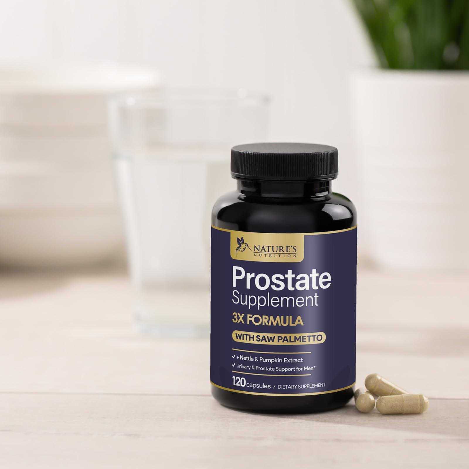 Nature\'s Nutrition Prostate Men Supplement - Support Complex Formula with Saw Palmetto, Beta Sitosterol, Stinging Nettle, Pygeum, Pumpkin Seed, Zinc, Vitamin B6 E - Supports Prostate & Urinary Health - 120 Capsules