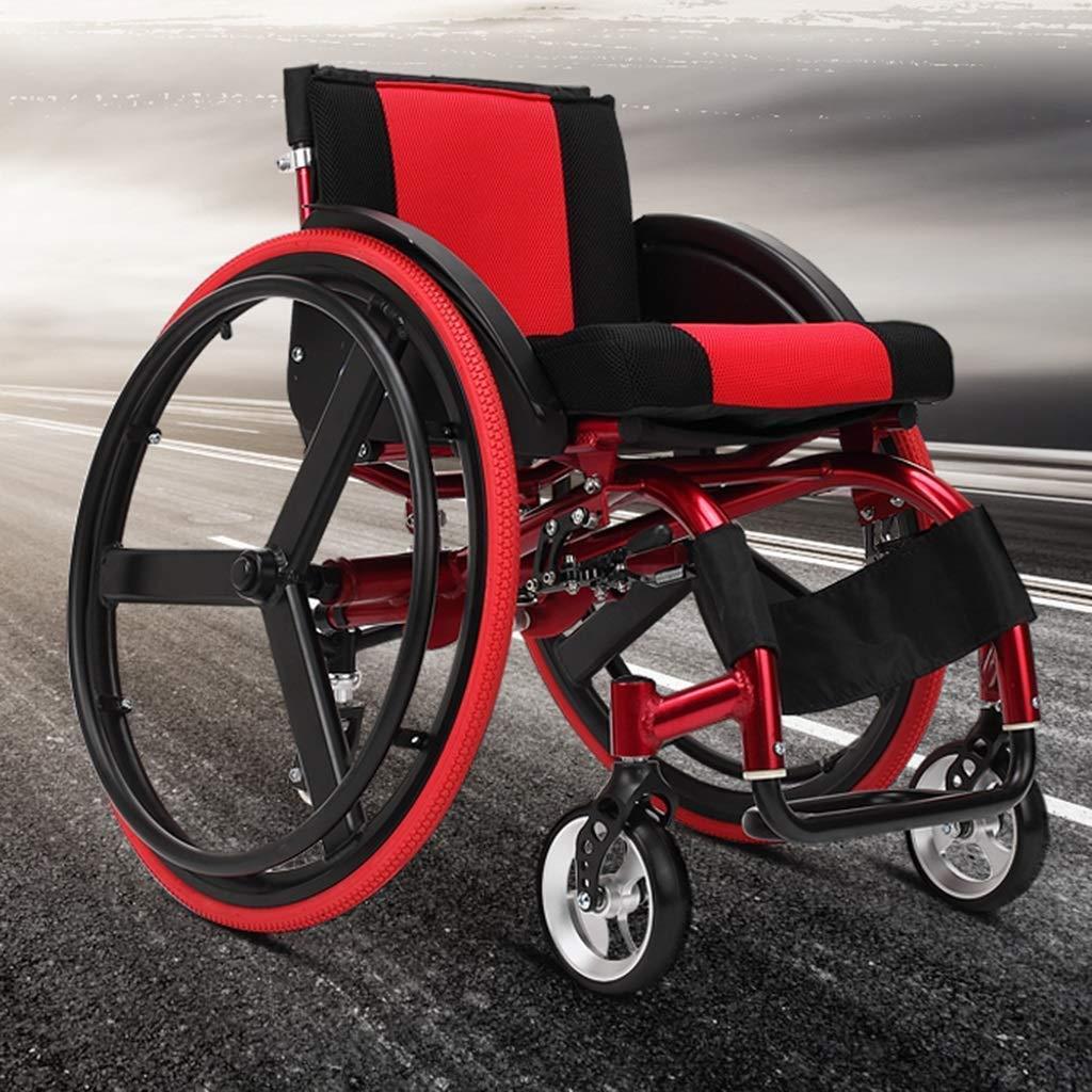 Mustbe Strong Mustbe Strong Lightweight Aluminum Alloy Wheelchair with Handbrakes and Quick Release Rear Wheels Shock Absorber Folding Trolley Disabled Elderly Driving