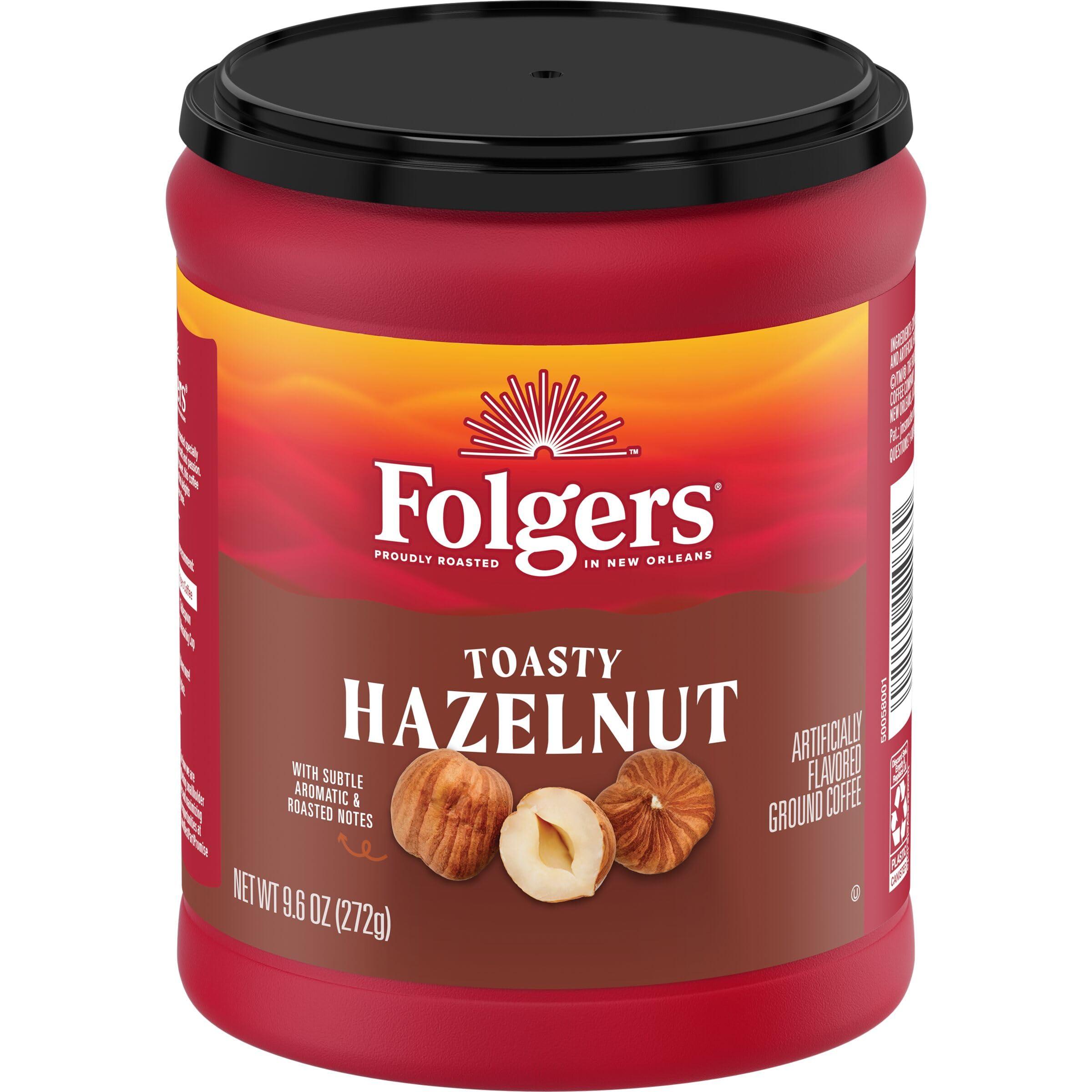 Folgers Folgers Toasty Hazelnut Flavored Ground Coffee, 9.6 Ounce Canister (Pack of 6)