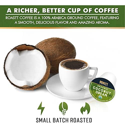 Roastt Coffee Organic Coconut Coffee Pods for Keurig K Cup Compatible Brewers, Organic Medium Roast Caffeinated Coconut Coffee Pods, Brew Hot or over Ice, Compatible with K-Cups and Keurig Brewing Machines Pack of 