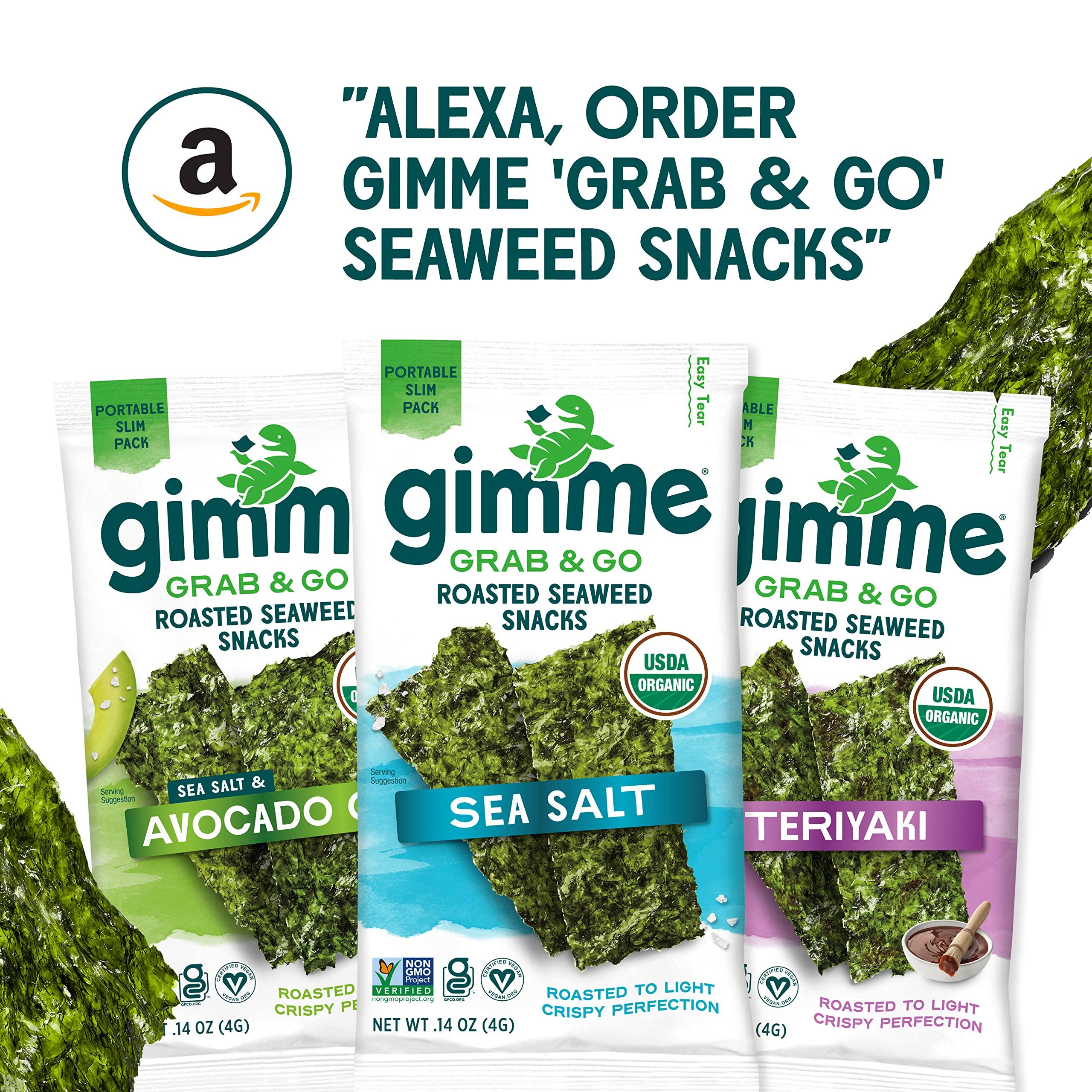 gimMe Gimme Seaweed Grab & Go Organic Premium Roasted Seaweed Snacks, Teriyaki, 5 Count Trayless, Keto, Vegan, Gluten-Free, Source of Omega3s and Iodine, Healthy On-The-Go Snack for Kids and Adults