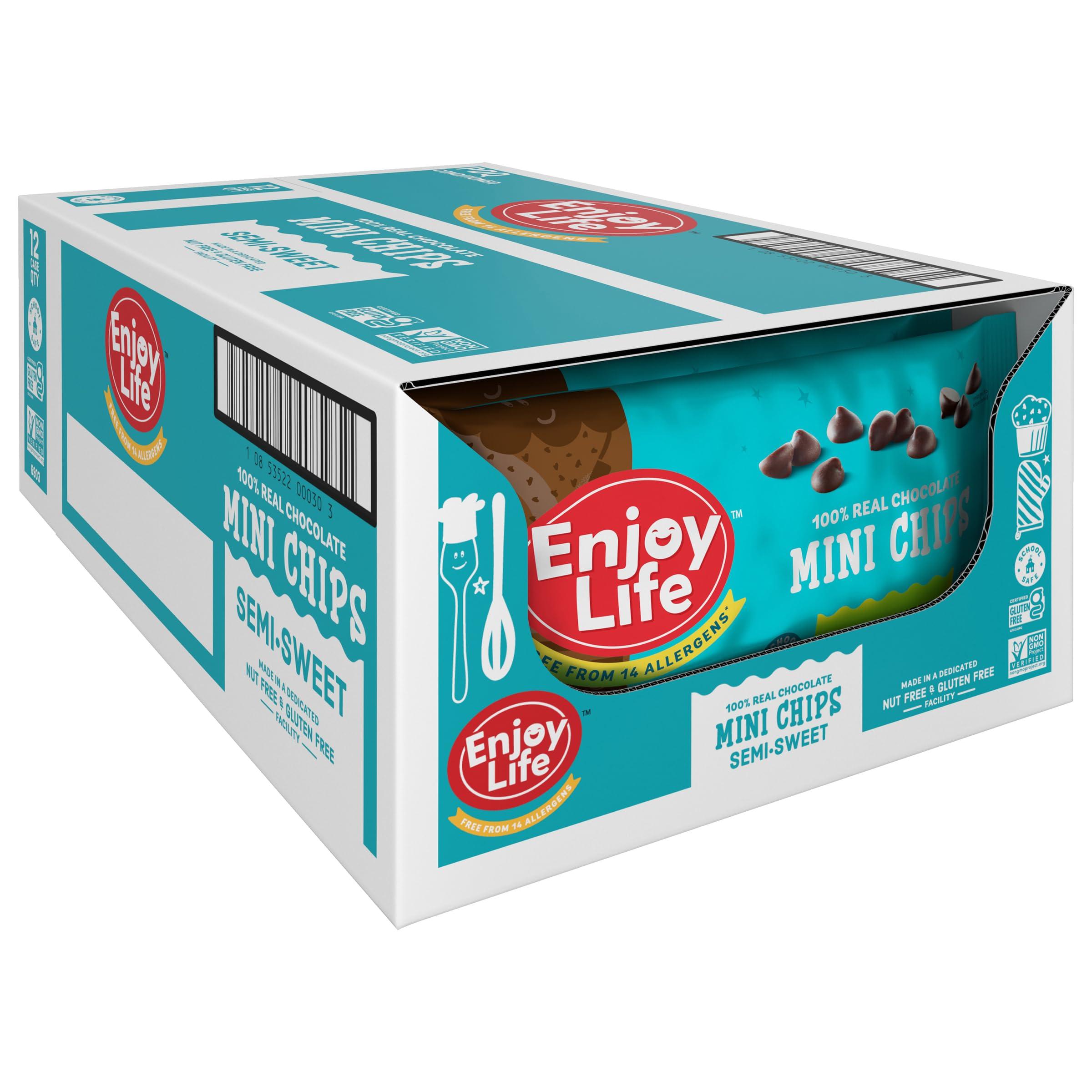 Enjoy Life Foods Enjoy Life Baking Chocolate Semi-Sweet Mini Chocolate Chips, Gluten Free, School Safe, Non GMO, Dairy Free, Soy Free, Vegan, Nut Free Chocolate, 12 Bags (10 oz) Bulk Chocolate