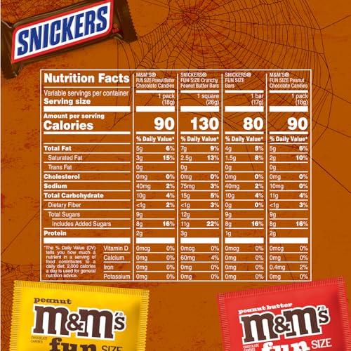 Mars M&M\'S Peanut, M&M\'S Peanut Butter, SNICKERS Crunchy Peanut Butter & SNICKERS Original Fun Size Trick or Treat Individually Wrapped Milk Chocolate Halloween Candy Variety Assortment, 35 Ct Bulk Bag