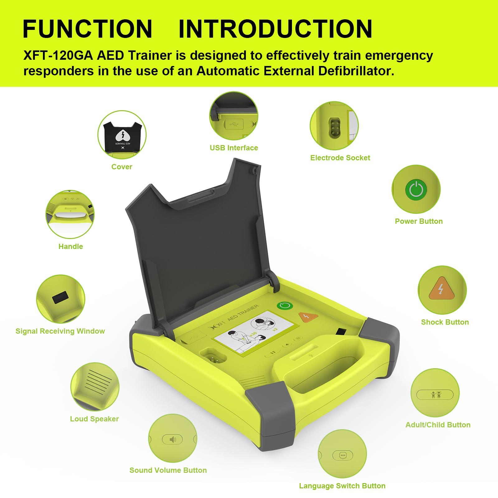 X XFT AED Trainer, XFT AED Training Kit CPR Equipment Training Device Automatic External Defibrillator Simulator, AED Trainer Professional for First Aid Trainee Beginner 2024 New Version(XFT-120GA)