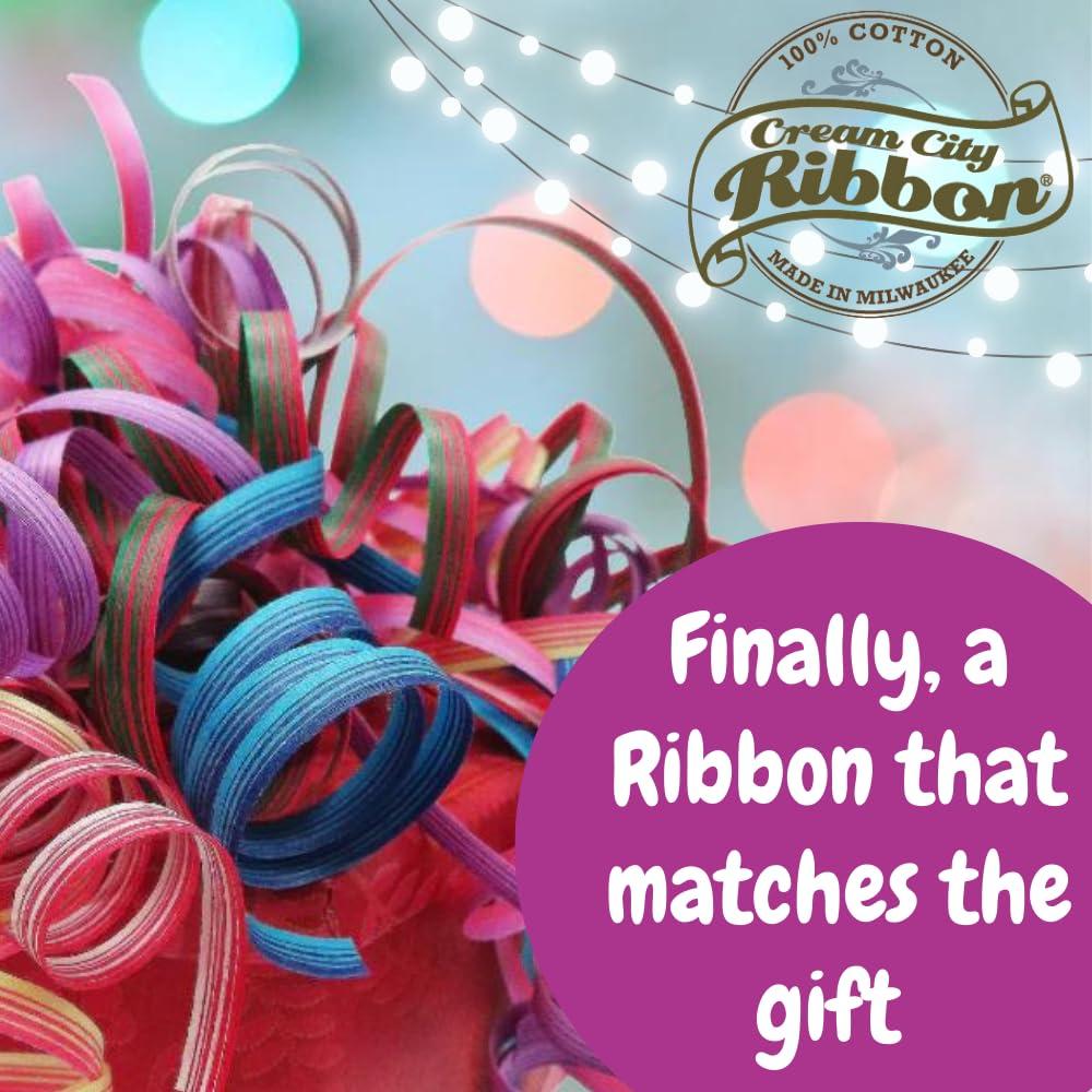 Cream City Ribbon Natural Cotton Curling Ribbon for Gift Wrapping | 100% Biodegradable Holiday Gift Ribbons for Presents & Ribbons for Crafts | Colored Curling Ribbon | 3/16, 1/2 & 5/8 Inch (Holiday Green & White)