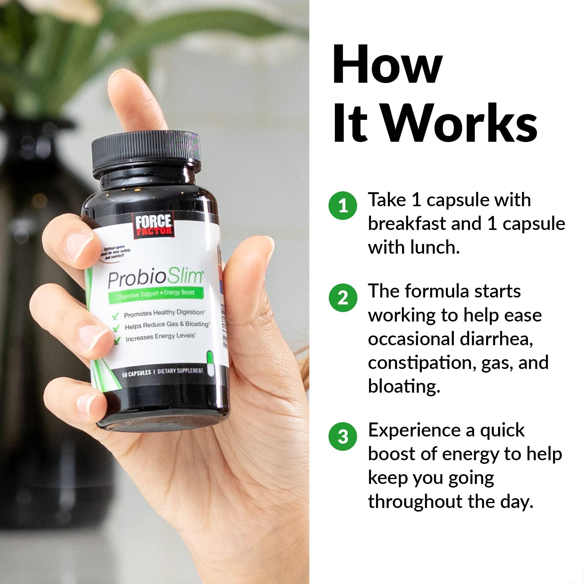 Force Factor FORCE FACTOR ProbioSlim, 2-Pack, Probiotic Supplement for Women and Men with Probiotics and Green Tea Extract, Reduce Gas, Bloating, Constipation, Support Digestive Health & Gut Health, 60 Capsules