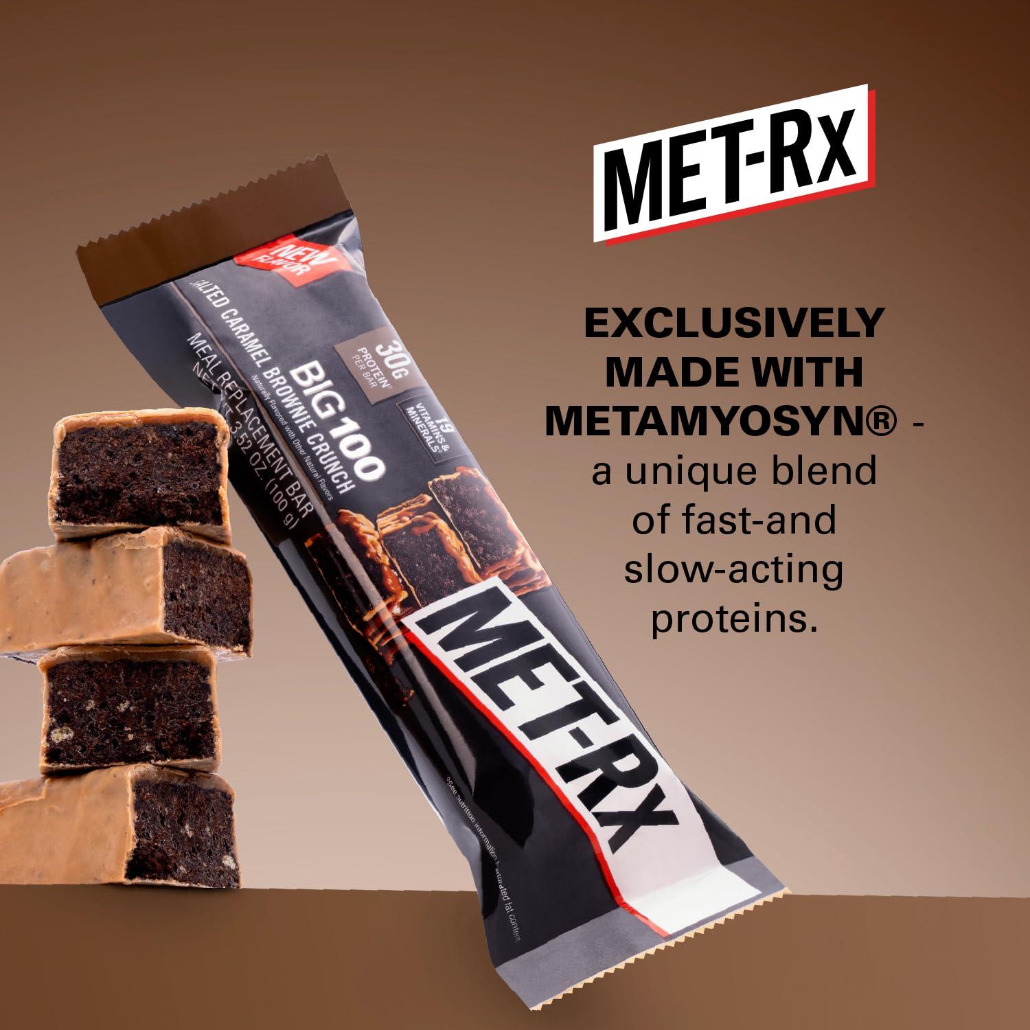 MET-Rx MET-Rx Big 100 Protein Bar, Meal Replacement Bar, 30G Protein, Salted Caramel Brownie Crunch, 9 Count, 3.52 Oz.(Packaging may vary)