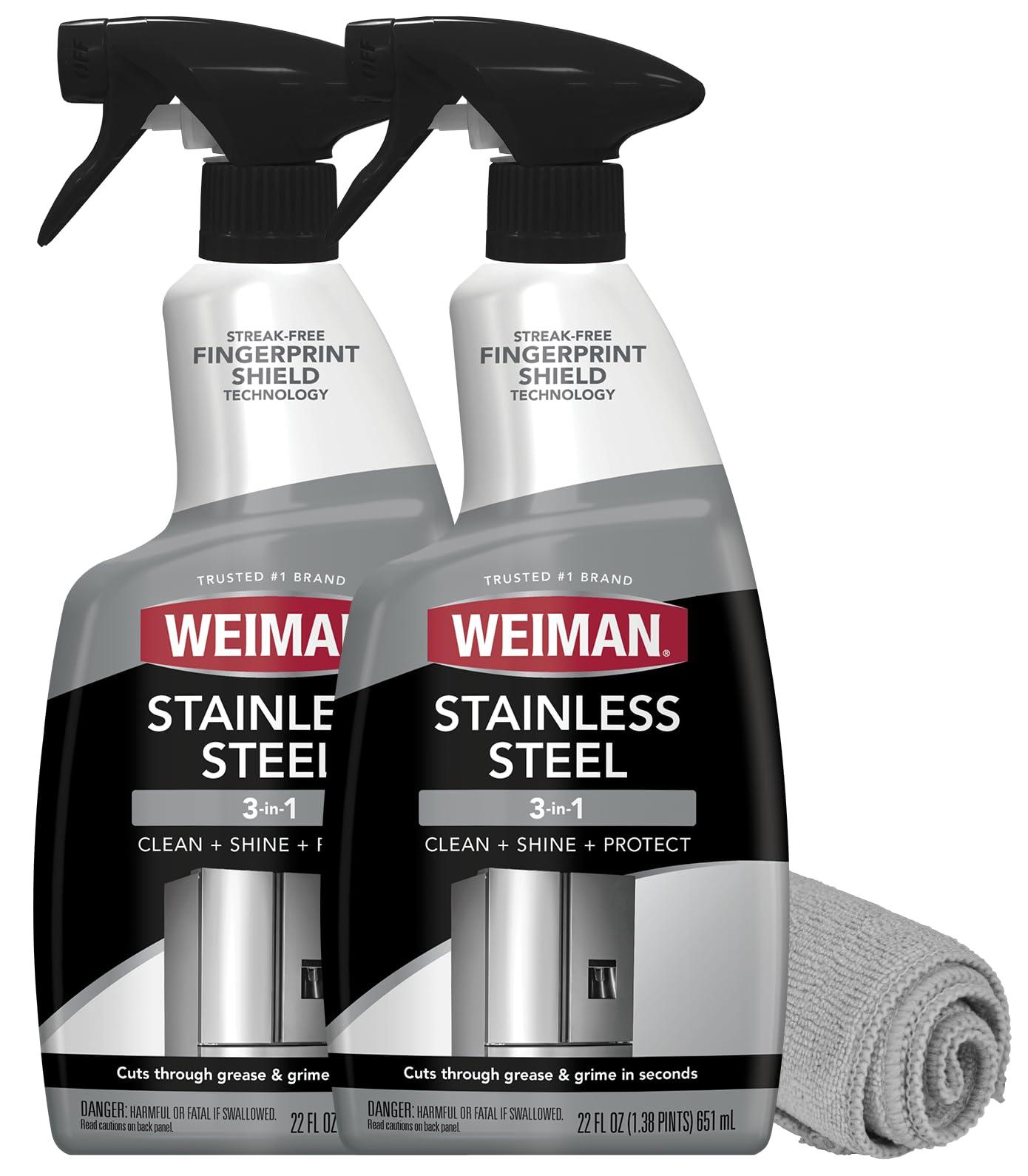 Weiman Weiman Stainless Steel Cleaner and Polish - 2 Pack Bundle With Microfiber Cloth - Protects Appliances from Fingerprints and Leaves a Streak-Free Shine for Refrigerator Dishwasher Oven Grill etc
