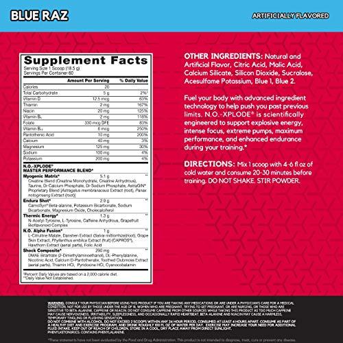 BSN BSN N.O.-XPLODE Pre Workout Powder, Energy Supplement for Men and Women with Creatine and Beta-Alanine, Flavor: Blue Raz, 60 Servings