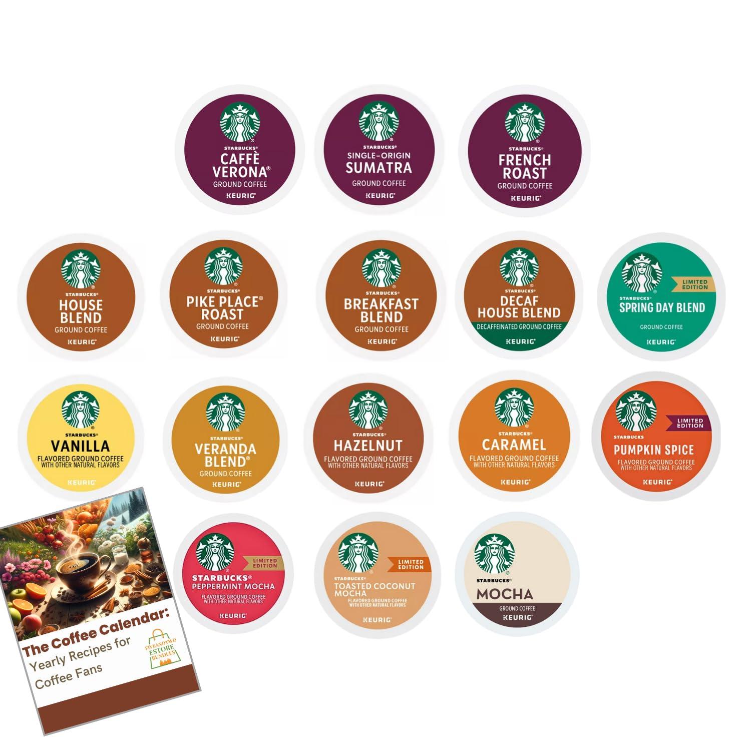 FIVEANDTWOESTORE BUNDLES 16ct K-Cups Variety Pack | Includes Medium & Dark Roast, Flavored Coffee Pods& Mocha K Cups| Wide Variety Coffee Pods for Keurig,Excellent Gift for Starbucks Coffee Lovers