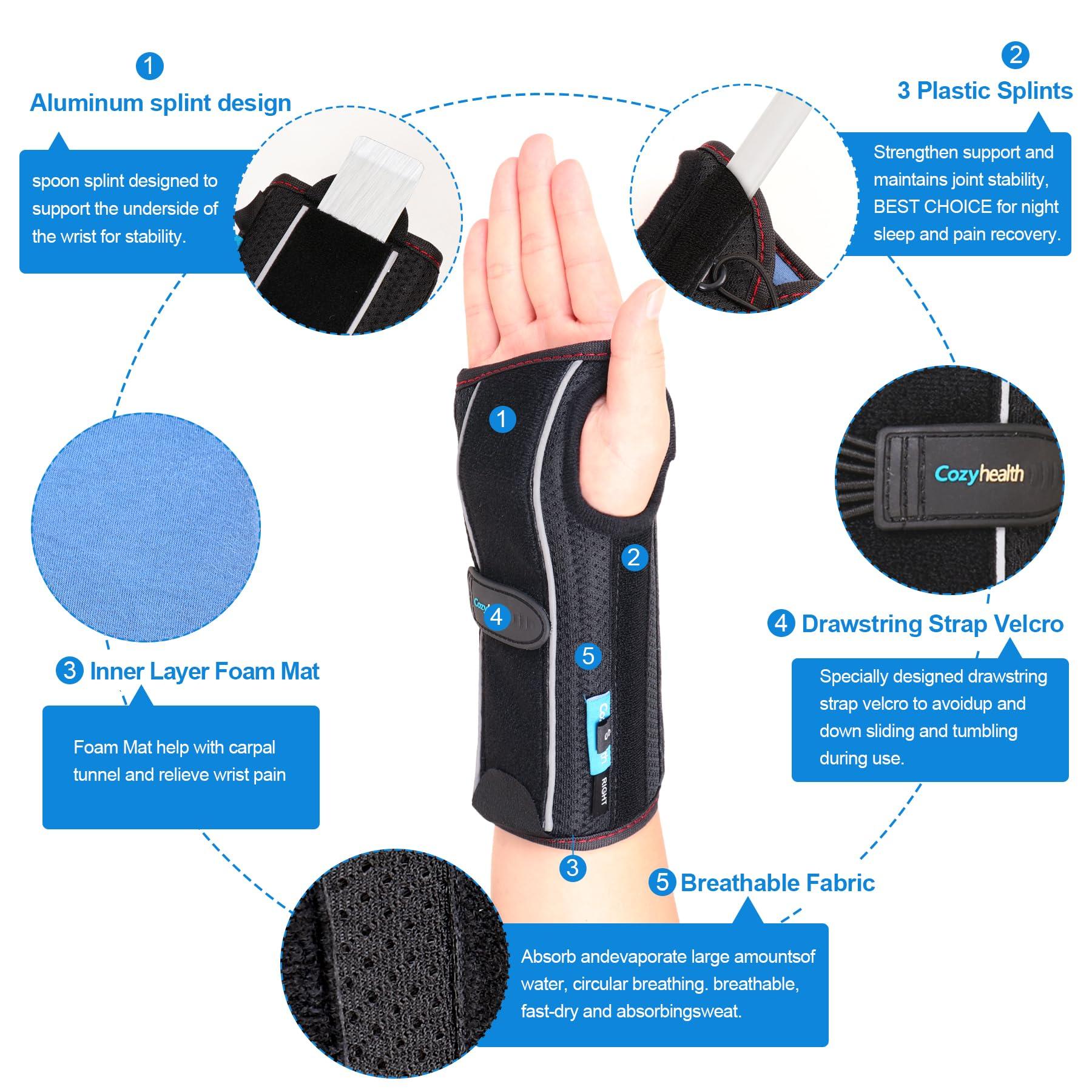 Cozyhealth Carpal Tunnel Wrist Brace Night Support - Wrist Splint Arm Stabilizer & Hand Brace for Carpal Tunnel Syndrome Pain Relief with Compression Sleeve for Forearm or Wrist Tendonitis Pain (Left, L)
