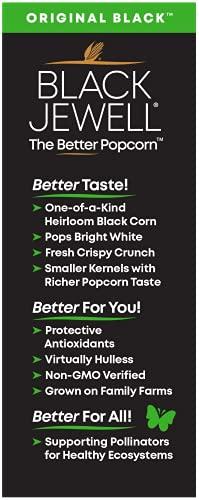 Black Jewell Black Jewell Hulless Popcorn, Original Black Kernels for Popping. Pops White, Non-GMO, Heirloom, All Natural Snack with Antioxidants, Whole Grain, Gluten Free, Gourmet, Vegan, 28.35oz (Pack of 2)