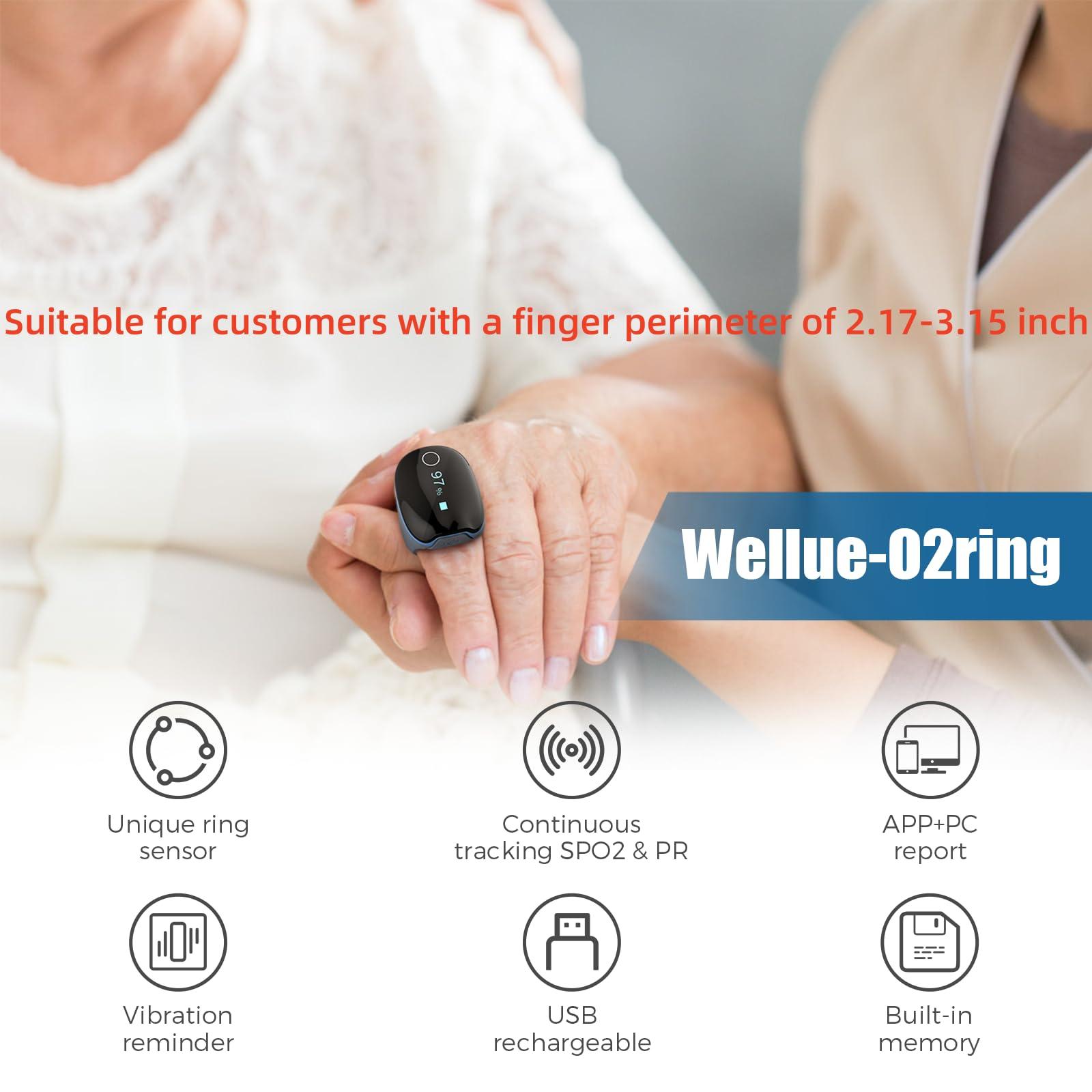 Wellue Wellue O2Ring Oxygen Monitor with Vibration Reminder - Bluetooth O2 Pulse Oximeter Rechargeable, Continuous Recording of SpO2 & PR, Blood Oxygen Saturation Tracker with Free APP & PC Reports
