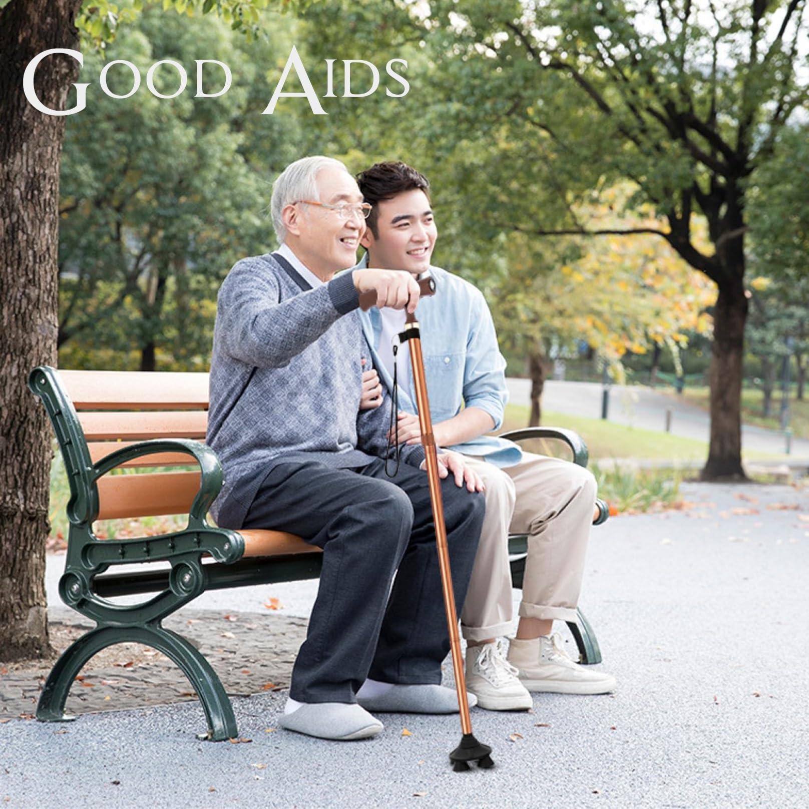 NGEWFGH NGEWFGH Elderly Crutch, Rotating Quad Cane Height Adjustable Daily Living Aids with Night Light Walker Sticks Support up to 150kg for Seniors Aged Parents (Color : Black)