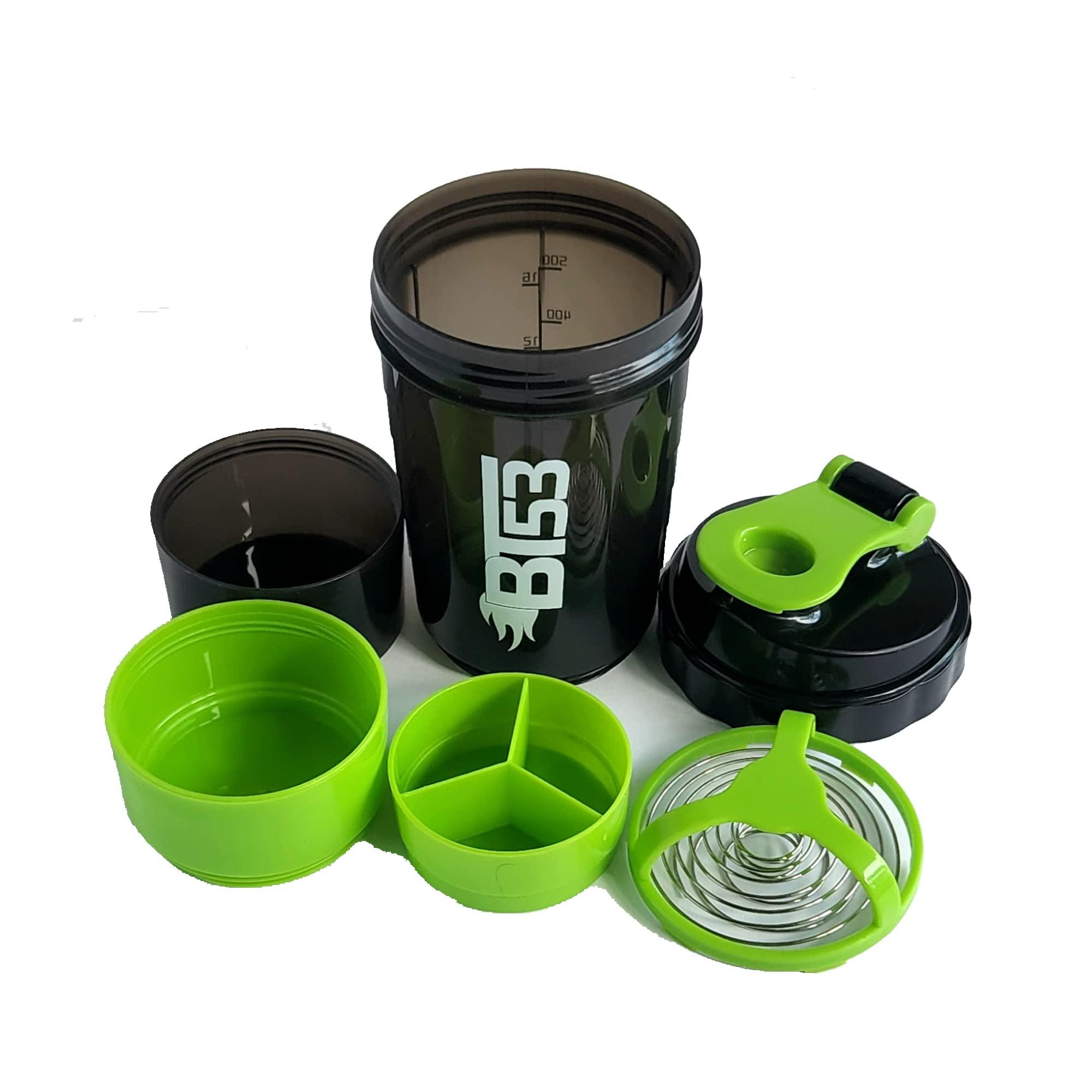 Generic BT53 Protein Blender Shaker Bottle, Protein Blender Beast, Fitness Gym Shaker Bottle with Protein Powder Storage and Pill Organizer, 500ML (Purple)