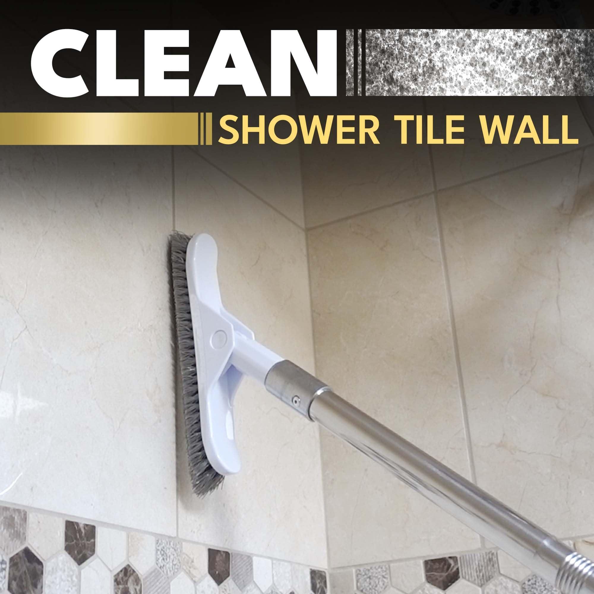 The Crown Choice Grout Brush with Long Handle - Heavy Duty Cleaner & Grout Scrubber Tool - Deep Cleaning Hard Wood, Tile, Floors - Handled Bathtub and Shower Scrub - Cleaning Brushes and Supplies for Bathroom Kitchen