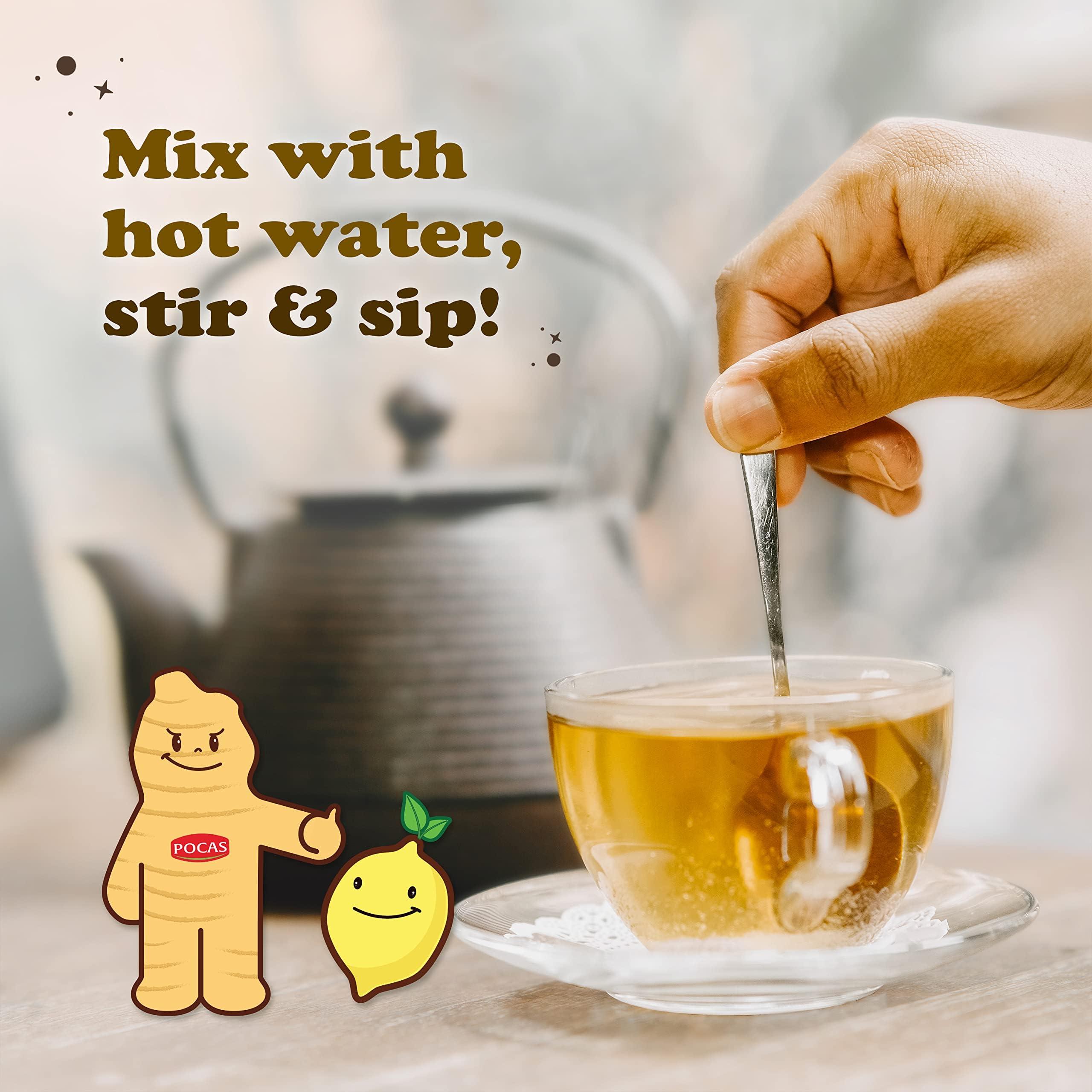 Pocas Pocas Honey Ginger Tea - Instant Tea Powder Packets with Lemon & Ginger Honey Crystals Tea, Non-GMO/Gluten Free/Caffeine Free Tea, 20 Count (Pack of 2)