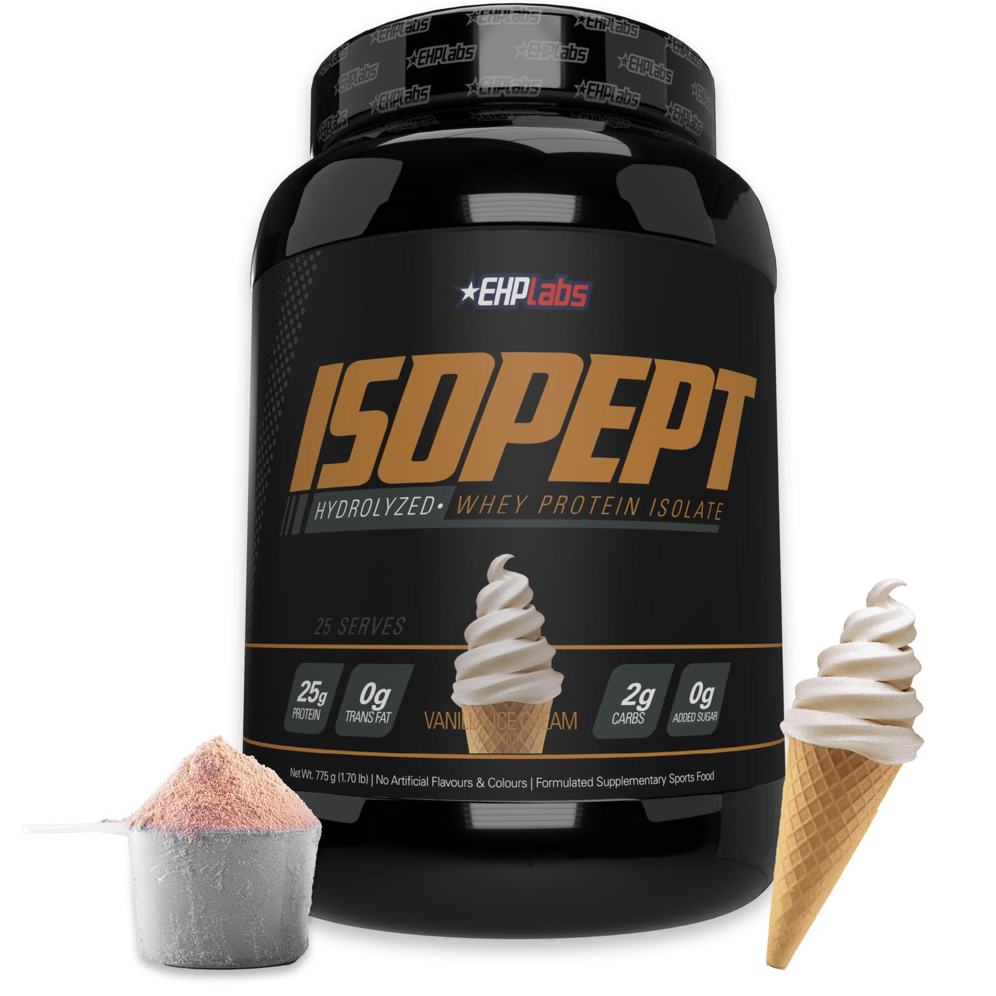 EHP Labs IsoPept Hydrolyzed Whey Protein Powder by EHPlabs - 100% Whey Protein Isolate & Hydrolysate, 27g of Protein, Non-GMO, Gluten Free, Fast Absorbing, Easy Digesting, 27 Serves (Vanilla Ice-Cream)
