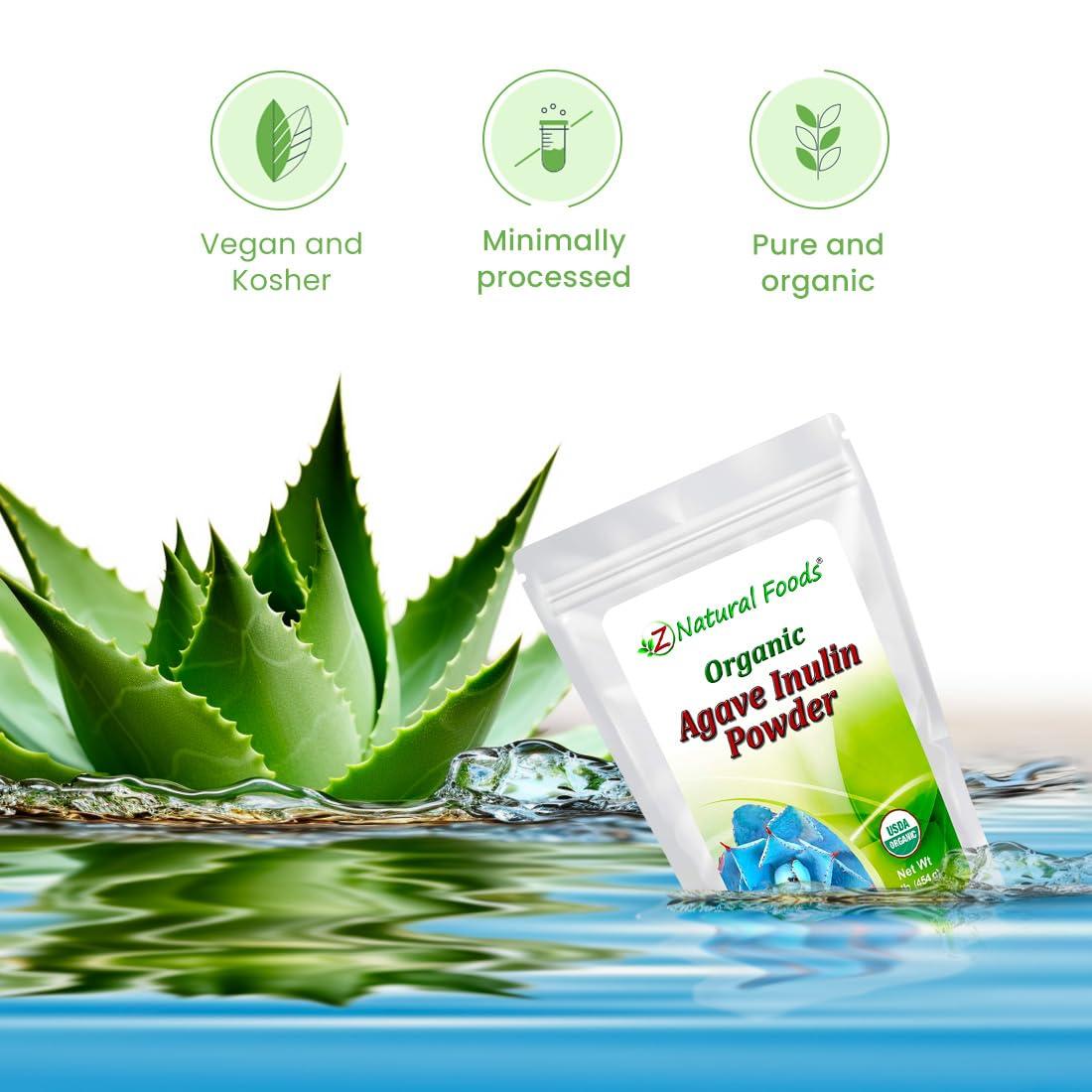Z Natural Foods Z Natural Foods Organic Agave Inulin Powder, Natural Fiber Supplement, Prebiotic Superfood Powder for Drinks, Smoothies, and Recipes, Raw, Non-GMO, Vegan, Gluten-Free, Kosher, 1 lb