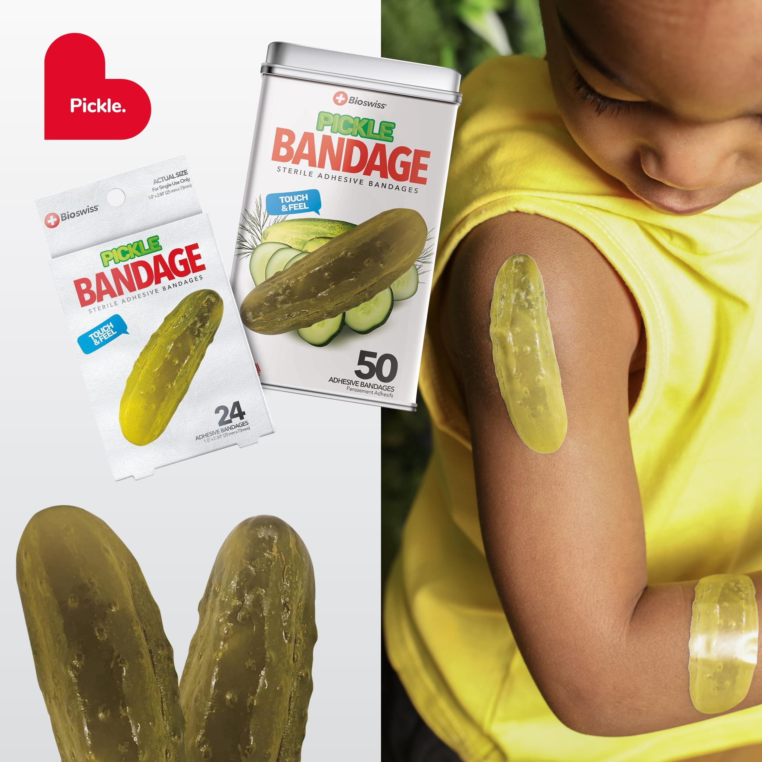 BioSwiss BioSwiss Bandages, Pickle Shaped Self Adhesive Bandages, Latex Free Sterile Wound Care, Fun First Aid Kit Supplies for Kids, 50 Count