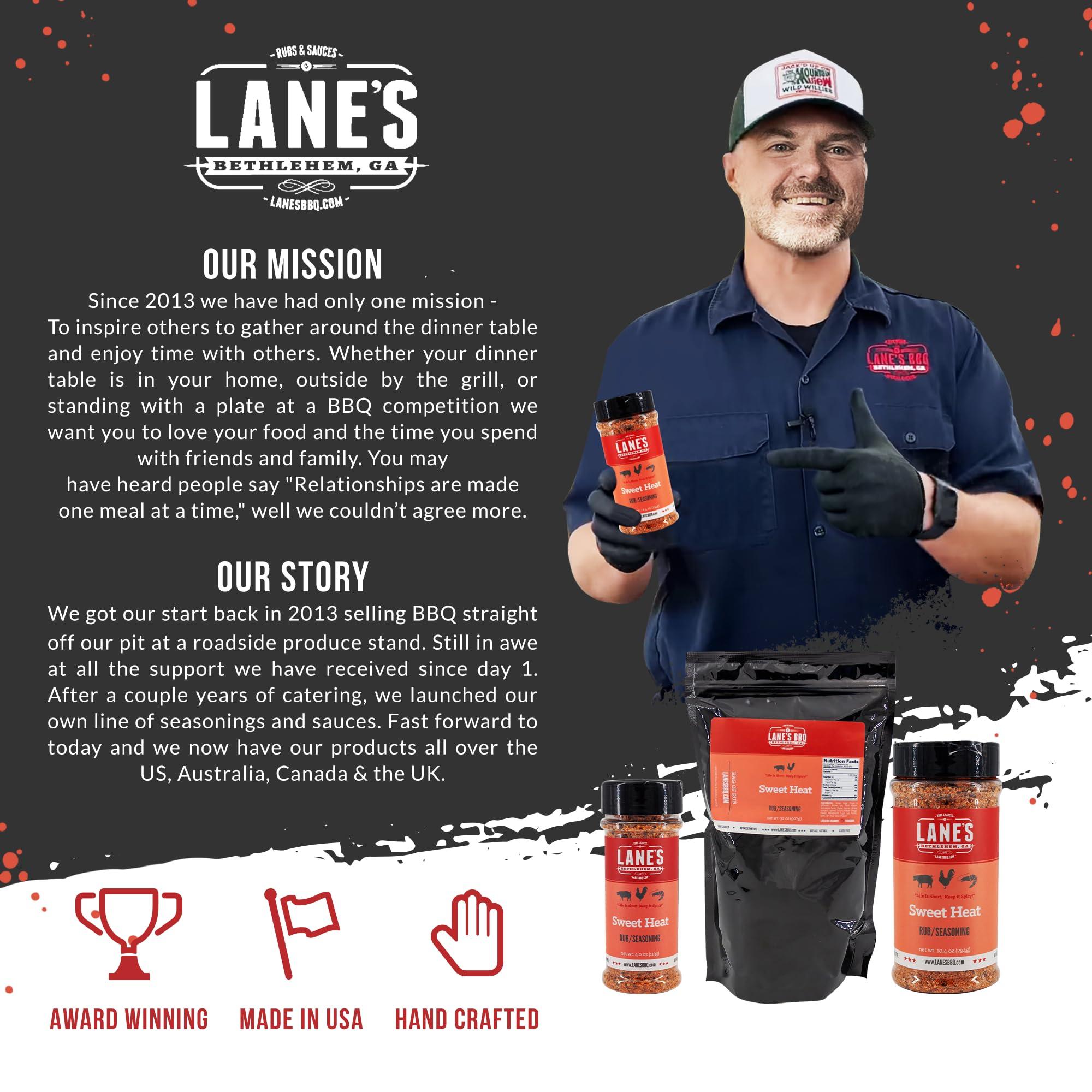Lane\'s Lane\'s Sweet Heat Rub Seasoning, All-Natural BBQ Brisket Rub Goes Well with Butt Rub Seasoning, No MSG Brisket Seasoning &, Made in USA, 10.4 Oz