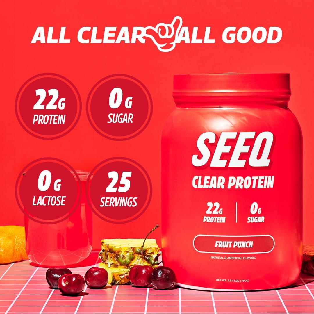 SEEQ SEEQ Clear Whey Isolate Protein Powder, Fruit Punch, 25 Servings, 22g Protein Per Serving, Sugar-Free, Keto-Friendly, Soy-Free Clear Protein Powder, Juice-Like Protein