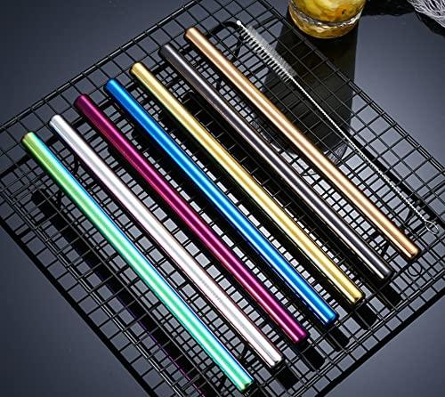 NiceCaTeLe Reusable Metal Boba Straws & Smoothie Straws 50Pack.NiceCaTeLe 0.5" Wide Blue Jumbo Stainless Steel Fat Straws in Bulk for Bubble Tea/Tapioca Pearl, Milkshakes, Smoothies, Jumbo Drinks (Blue)