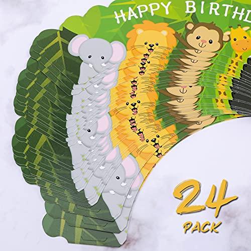 Konsait Konsait Animal Cupcake Wrappers, 6 Designs Jungle Safari Wild Animal Cake Toppers and Wrappers, Farm Animal Cake Decorations for Birthday Baby Shower Zoo Party Back to School Party Favors Supplies
