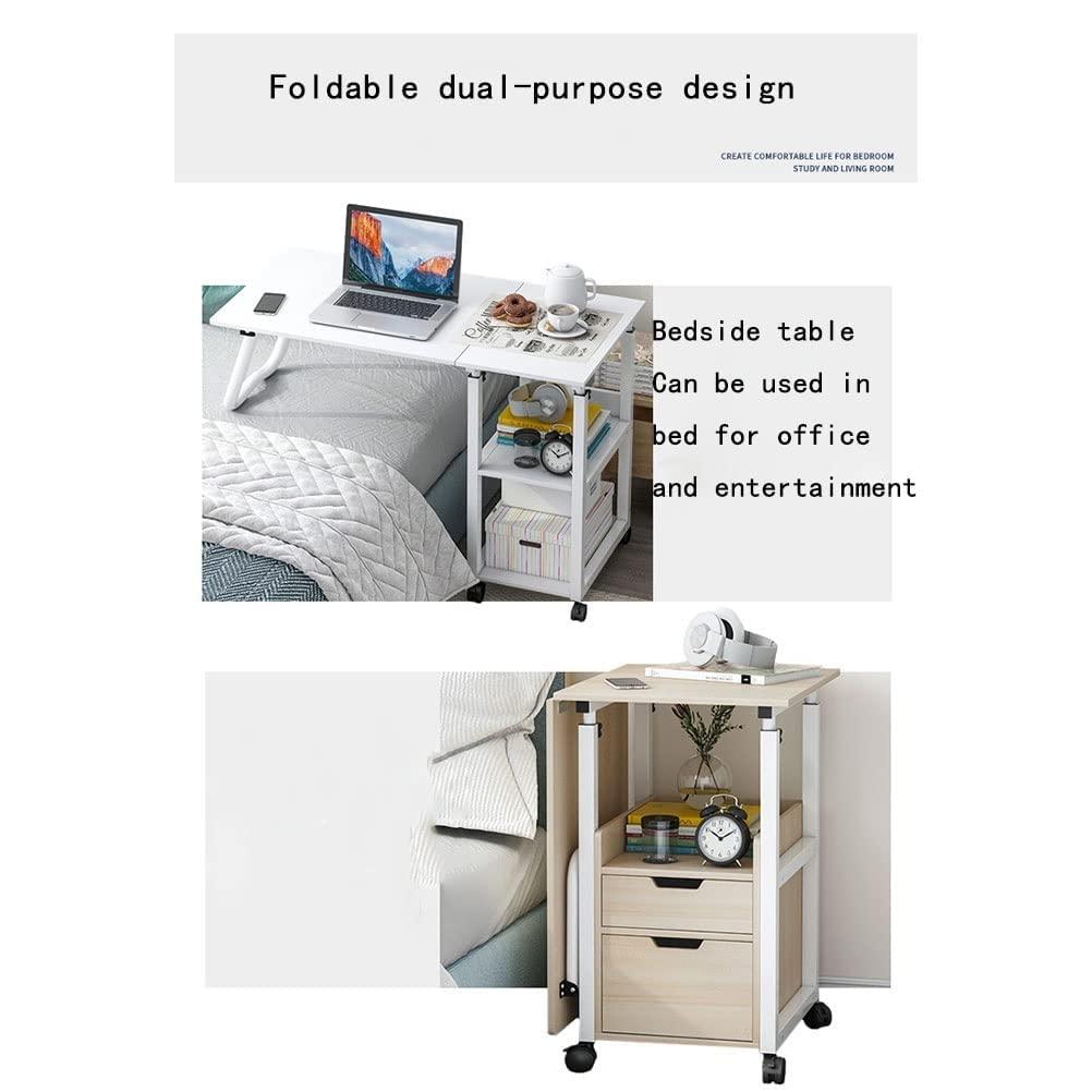 YXJPP Overbed Table Rolling Laptop Table Adjustable Height Overbed Bedside Desk Mobile Stand Tilting with Wheels Tray Foldable for Bed Sofa Side