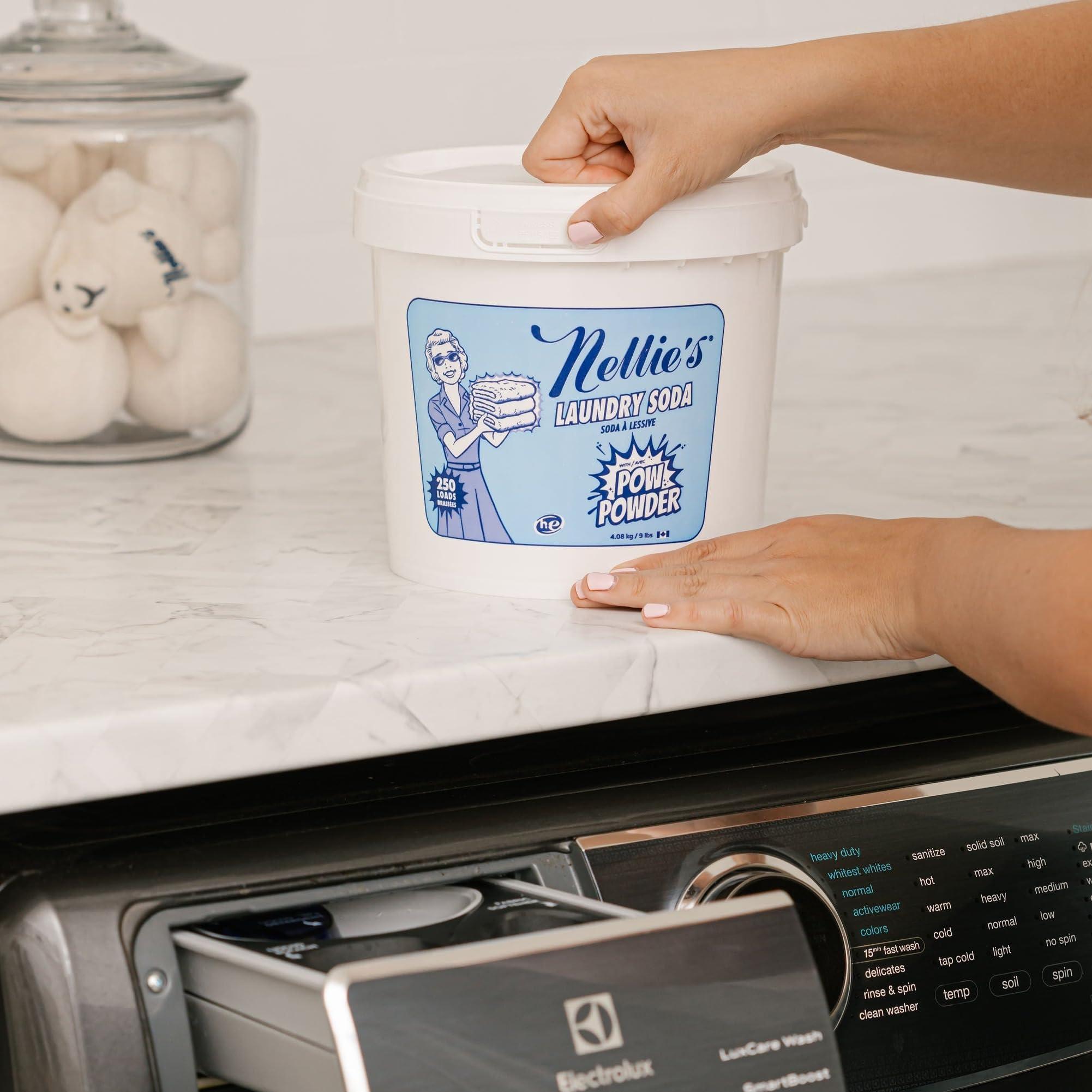 Nellie's Nellie\'s Laundry Soda with POW Powder - 250 Loads - Eco-Friendly Laundry Detergent with Stain-Fighting Active Enzymes - High-Efficiency Formula, Phosphate-Free, Septic-Safe