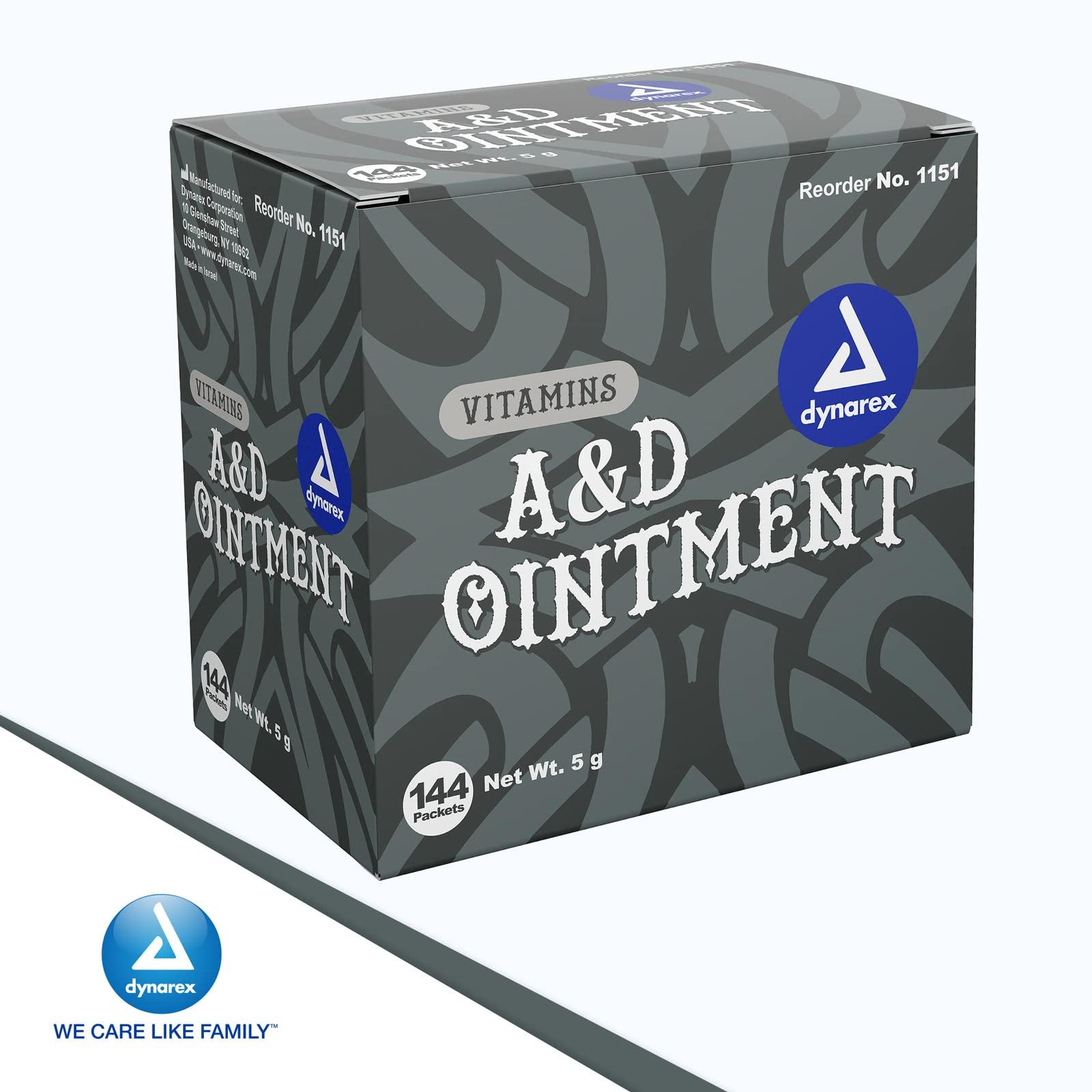 Dynarex Dynarex Vitamins A&D Ointment Without Lanolin - Vitamin A and D Ointment Protectant for Minor Cuts, Burns, Diaper Rash & Dry Skin - 1 Box - 144 Packets/Box - 5g Packets
