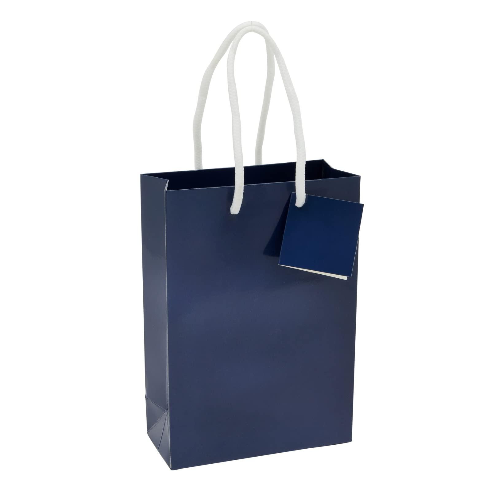 BLUE PANDA BLUE PANDA - 20-Pack Small Paper Gift Bags with Handles, 5.5x2.5x7.9-Inch Goodie with 20 Sheets White Tissue Paper and 20 Hang Tags for Small Business (Navy Blue)