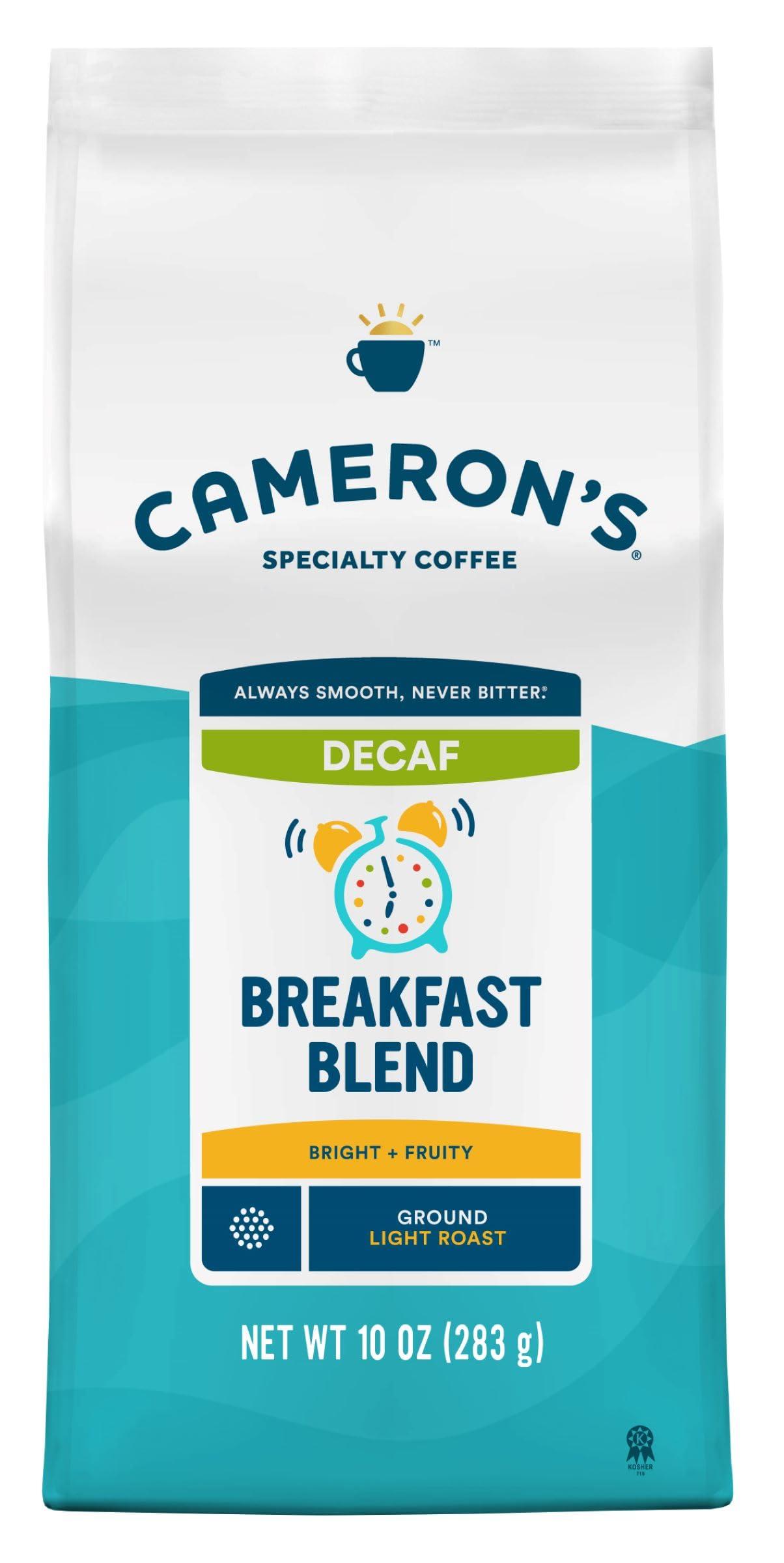 Camerons Coffee Cameron\'s Coffee Roasted Ground Coffee Bag, Decaf Breakfast Blend, 10 Ounce, Pack of 6