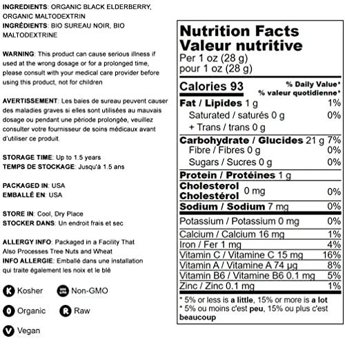 Food to Live Food to Live Organic Black Elderberry Powder, 12 Ounces – Non-GMO, Made from Raw Dried Berries, Unsulfured, Vegan, Bulk, Great for Baking, Smoothies, Yogurts, No Sulphites, Contains Maltodextrin