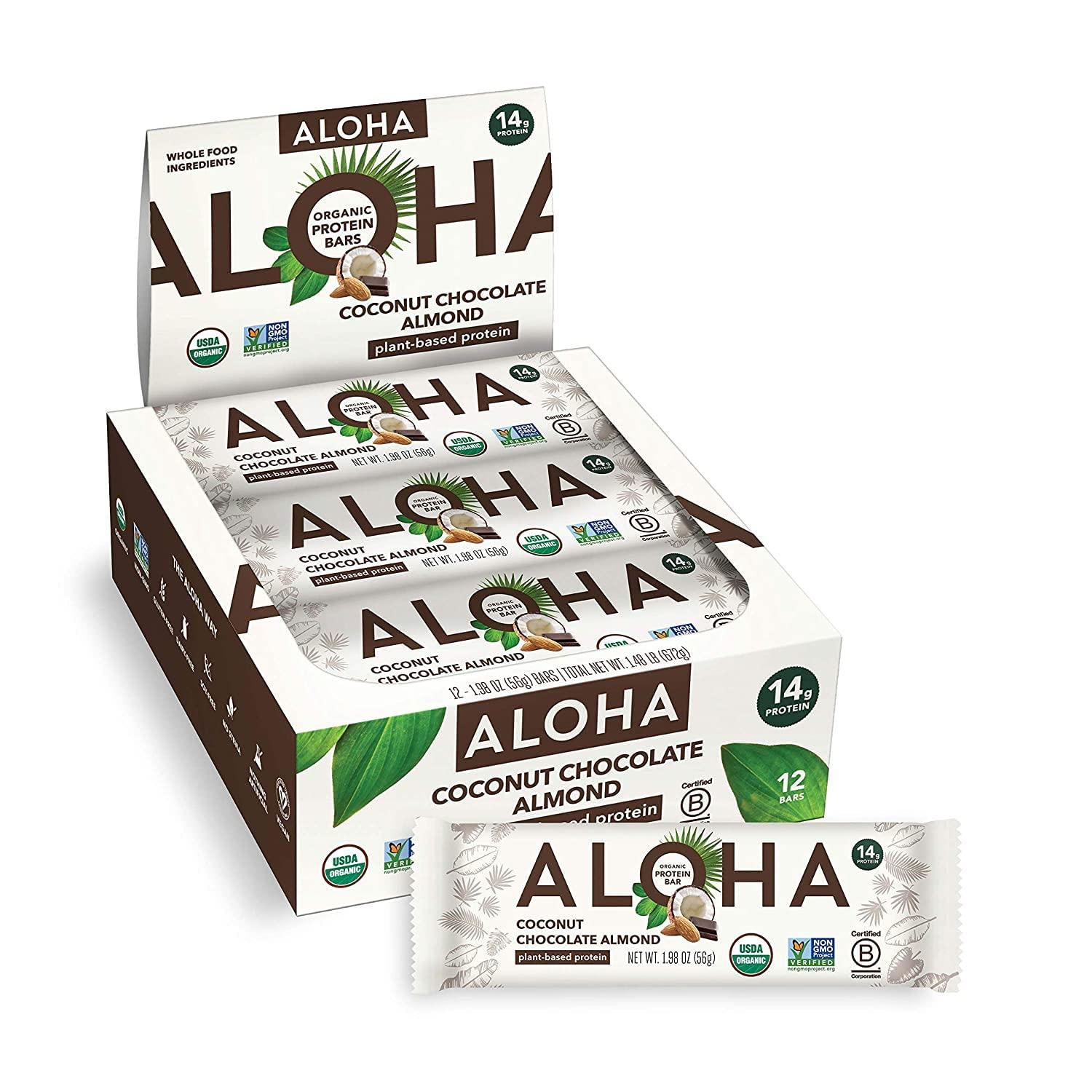 ALOHA ALOHA Organic Plant-Based Protein Bars - Peanut Butter Cup and Coconut Chocolate Almond Bars Bundle - 24 Bars, Vegan, Gluten-Free