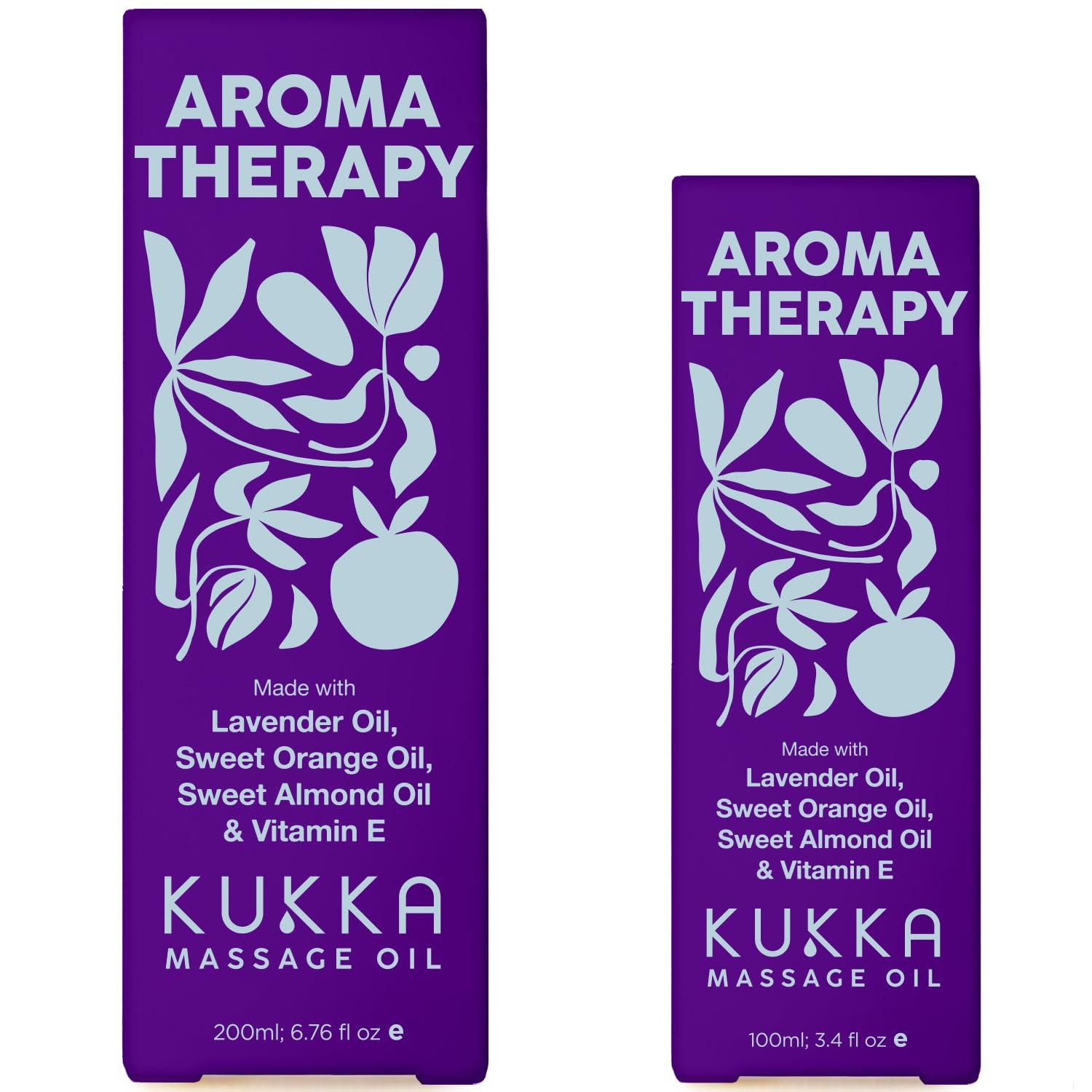 KUKKA essential oils Kukka Aromatherapy Massage Oil (6.76 fl oz) & Aromatherapy Massage Oil (3.4 fl oz) Set - 100% Natural Body Oils for Women & Men - Spa Quality & Light Weight