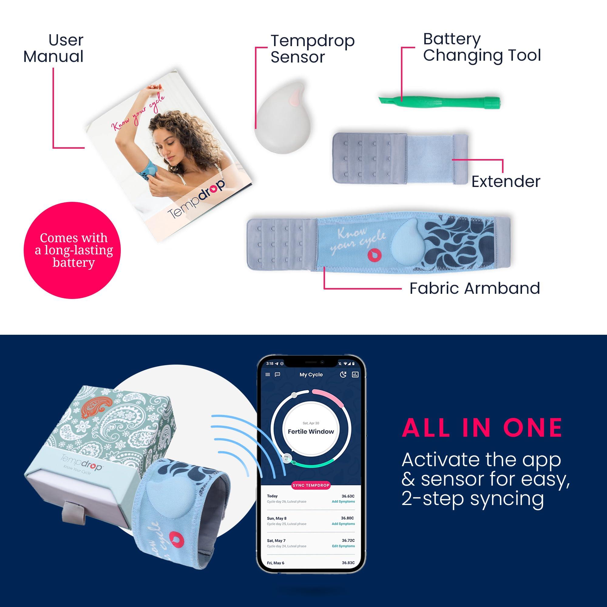 TEMPDROP Tempdrop Fertility and Ovulation Tracker –Wearable Basal Body Temperature (BBT) Monitoring Sensor and Fertility Charting App Includes Comfortable Armband (L/XL - 12.5-18.5 Inches)