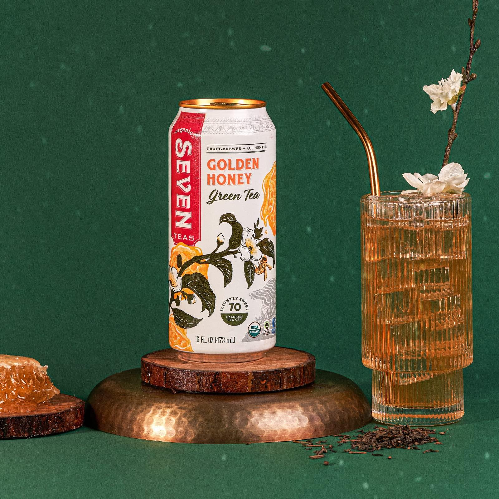 SevenTeas SevenTeas Golden Honey Green Tea, 16 OZ (Pack of 12 Cans), Lightly Sweetened Organic Iced Tea