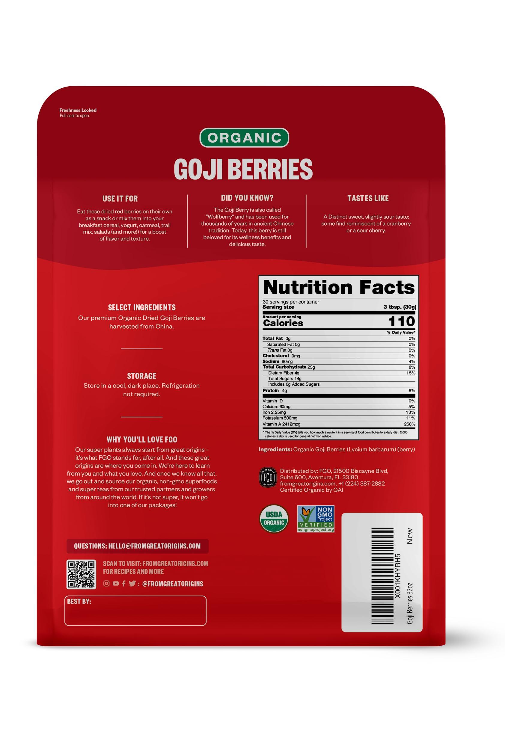 FGO FGO Organic Goji Berries, Large & Chewy, from Ningxia, 32oz (Pack of 1)