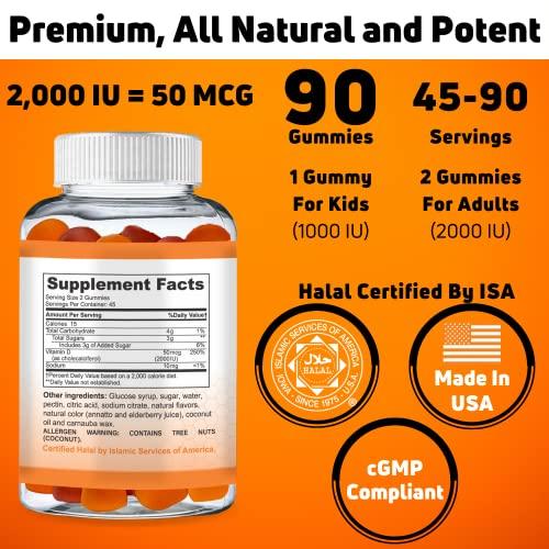 SHIFAA NUTRITION SHIFAA NUTRITION Vegetarian Vitamin D3 Gummies for Adults & Kids | 45-90 Servings, 2,000IU / 1,000IU | Non-GMO, Gluten-Free, Gelatin-Free | Supports Bones, Muscles & Immune System Halal Vitamins