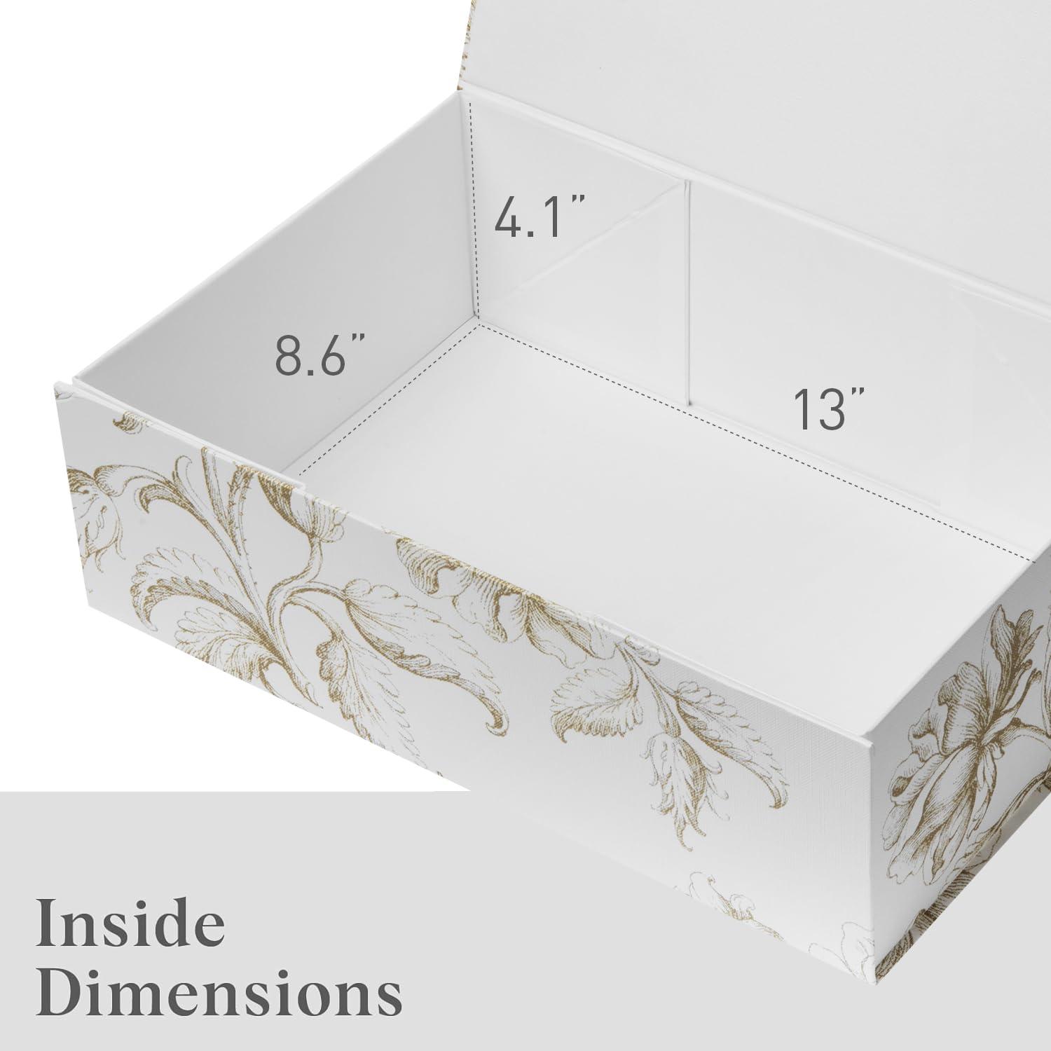 Sorarto Sorarto Luxury Keepsake Gift Box | Gold Floral Decorative Boxes with Magnetic Lids for Presents, Wedding Memory Box, and Bridal Gifts. 13.5\" x 9\" x 4.3\"