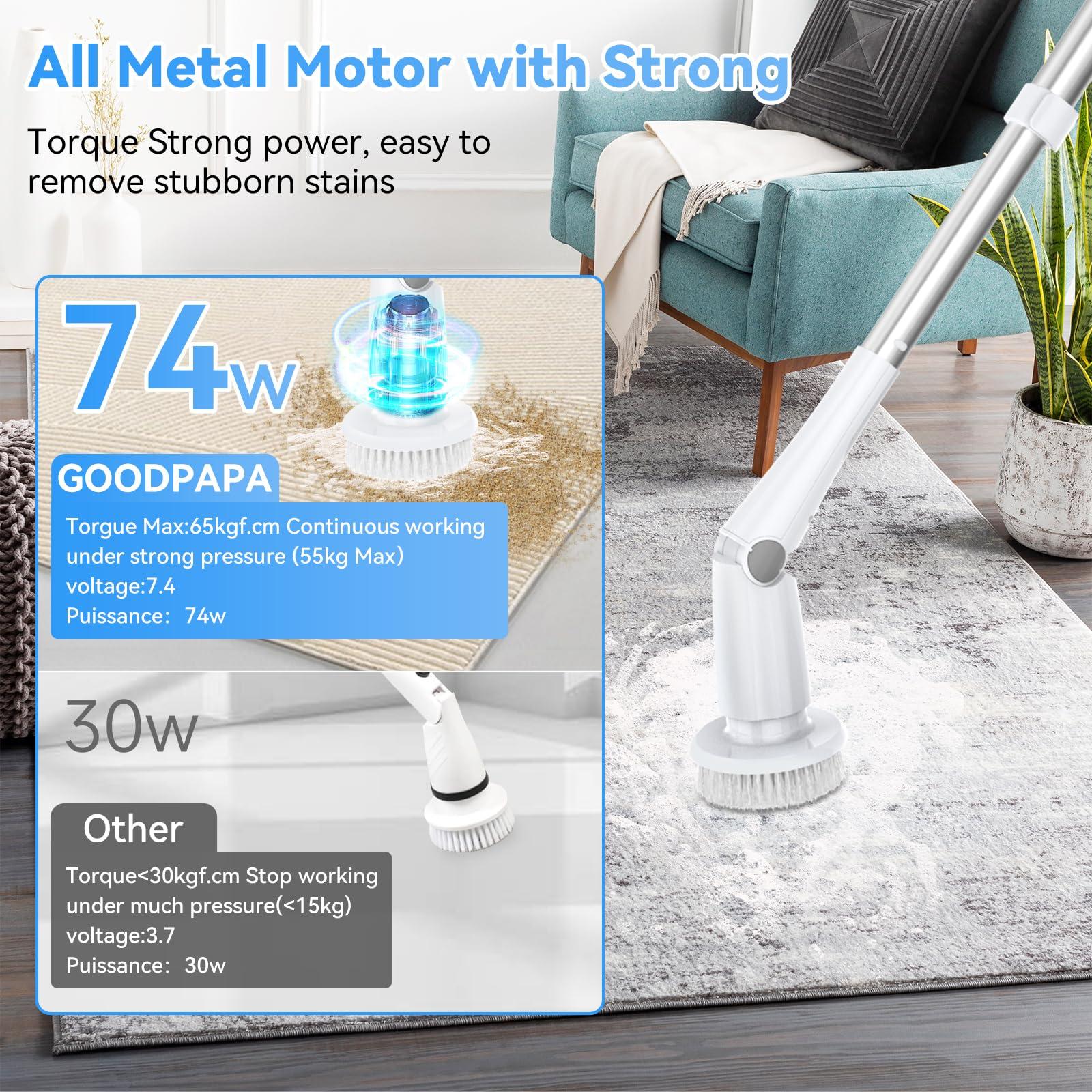 GOOD PAPA Electric Spin Scrubber, Cordless Cleaning Brush with 8 Replaceable Cleaner Brush, Power Shower Scrubber with Long Handle, Electric Scrubber for Cleaning Floor Bathroom Bathtub Tile