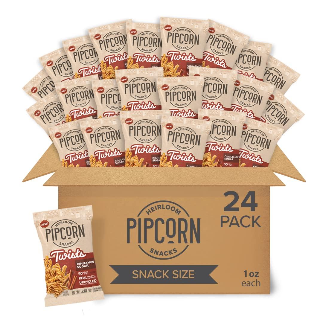 Pipcorn Heirloom Cinnamon Sugar Twists by Pipcorn - 1oz 24pk - Healthy Snacks, Gluten Free Snacks, Snack Packs, Upcycled Heirloom Corn Flour, Individually Wrapped
