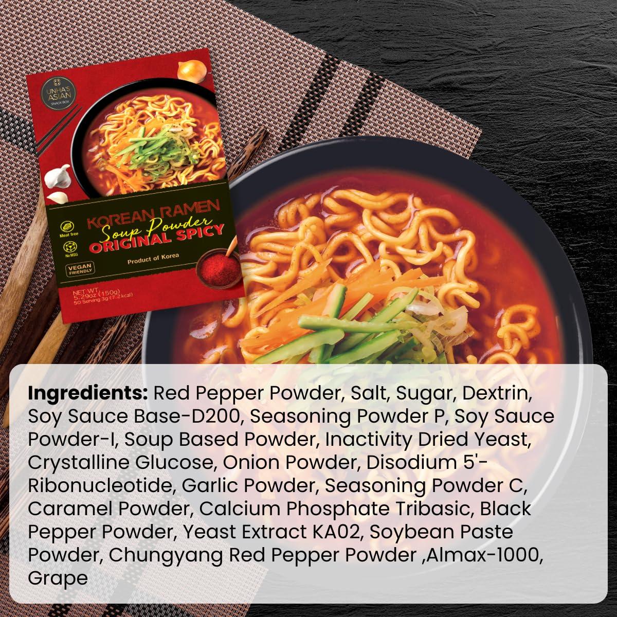 UNHA\'S ASIAN SNACK BOX Authentic Korean Ramen Soup Seasoning, Spicy Flavor Powder, Premium Instant Ramyun Broth, Vegan Friendly, Product of Korea, 5.29oz Pack (5.29 OZ, Spicy Ramen Flavor)