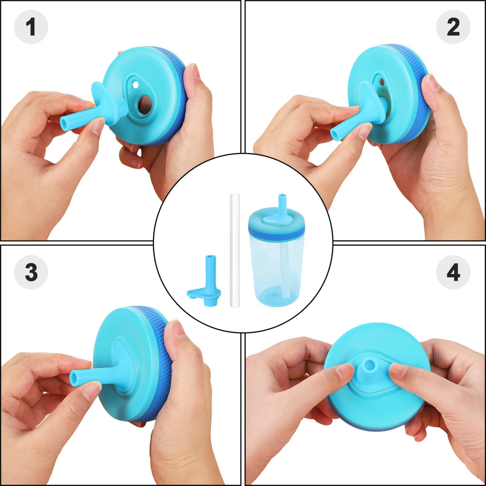 PEUTIER 4pcs Replacement Straws and Bite Valve for Zak Designs Kelso 15 oz, Straw Cup Accessories with Straw Cleaning Brush for kids Water Bottle, BPA Free Reusable (Blue)