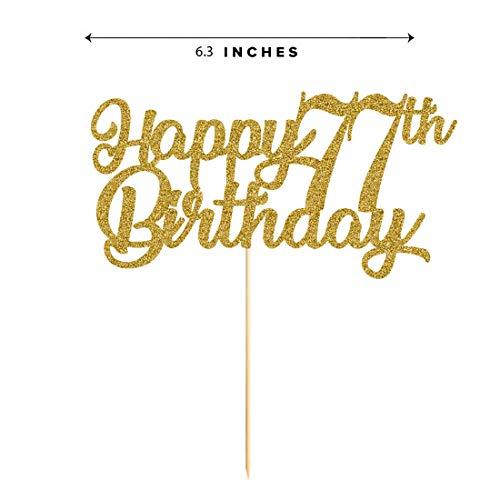 MAGJUCHE 77th Birthday Cake Topper, Gold Glitter Cheers To 77 Years Party Decoration, Supply