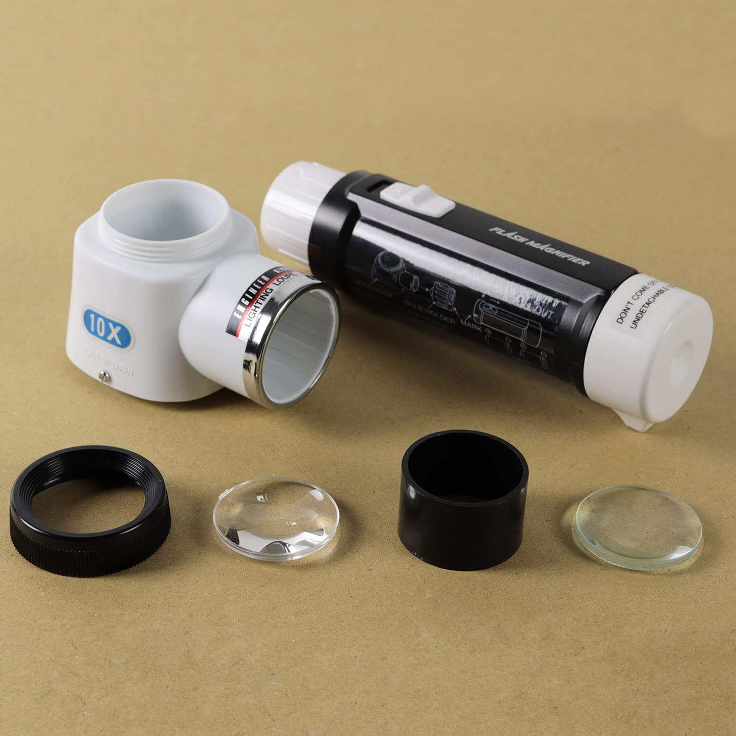 Engineer Engineer SL-71 LED Flashlight Magnifier with 10x Magnification, Scratch-Resistant Twin Lens Construction and Integrated Square Scale (Made in Japan)